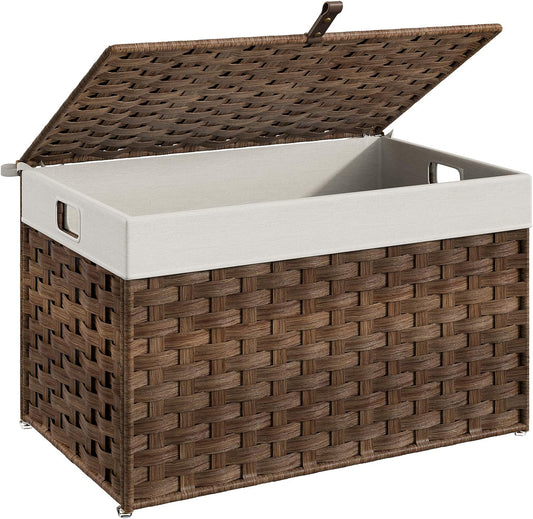 HOOBRO Storage Basket with Lid, 17.2 Gallon (65L) Wicker Basket, Handwoven Blanket Storage Basket