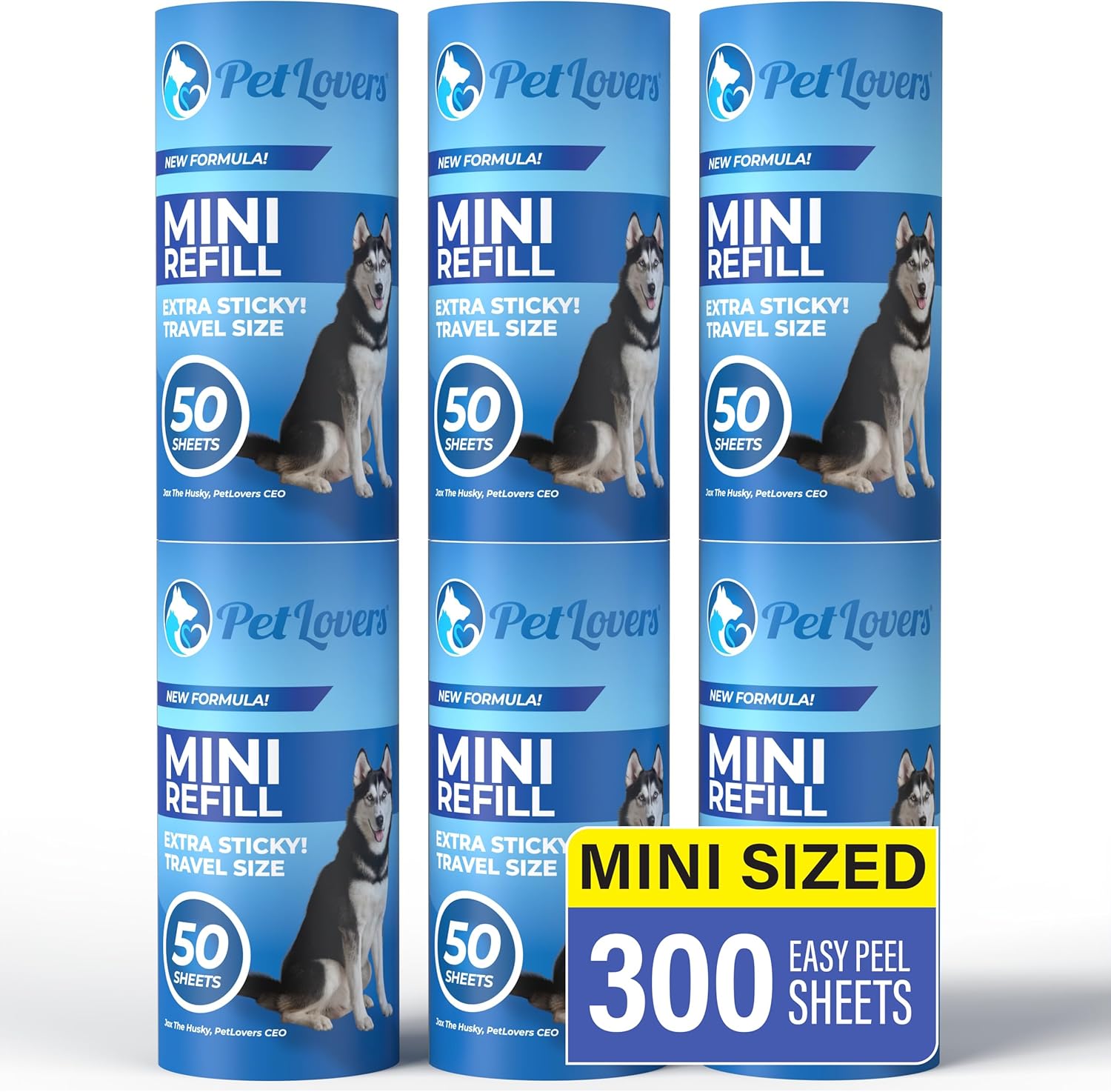 PetLovers Extra Sticky Lint Roller Mega Value Set for Pet Hair Removal, Dog and Cat Lint Remover (6