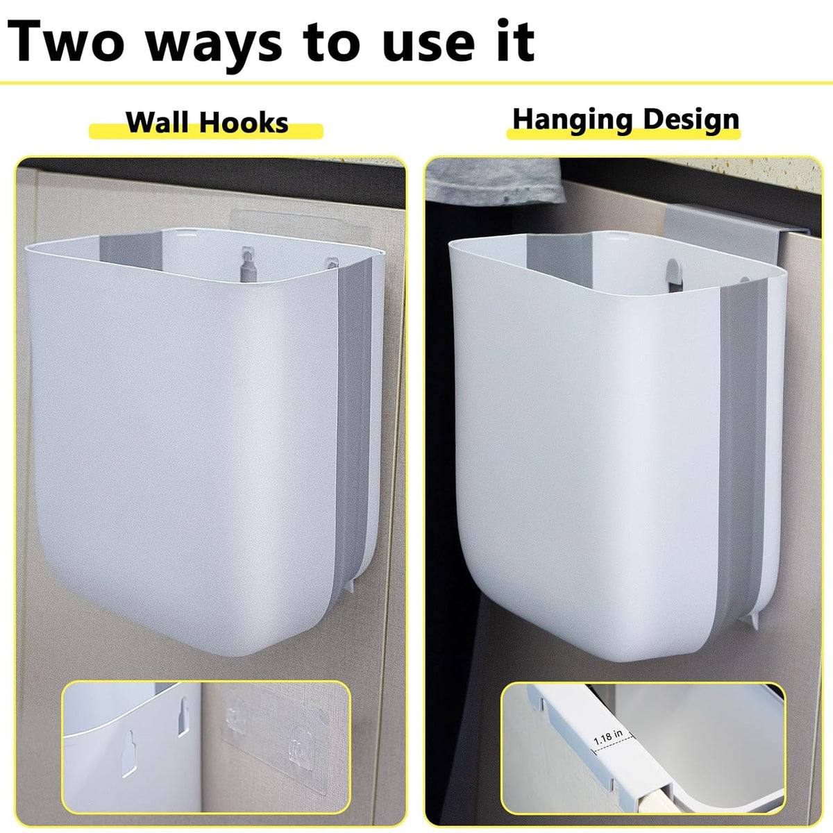 Soddeph 3.2 Gallon Foldable Hanging Trash Can for Cabinet Door,Kitchen Compost Bin,Wall-Mounted