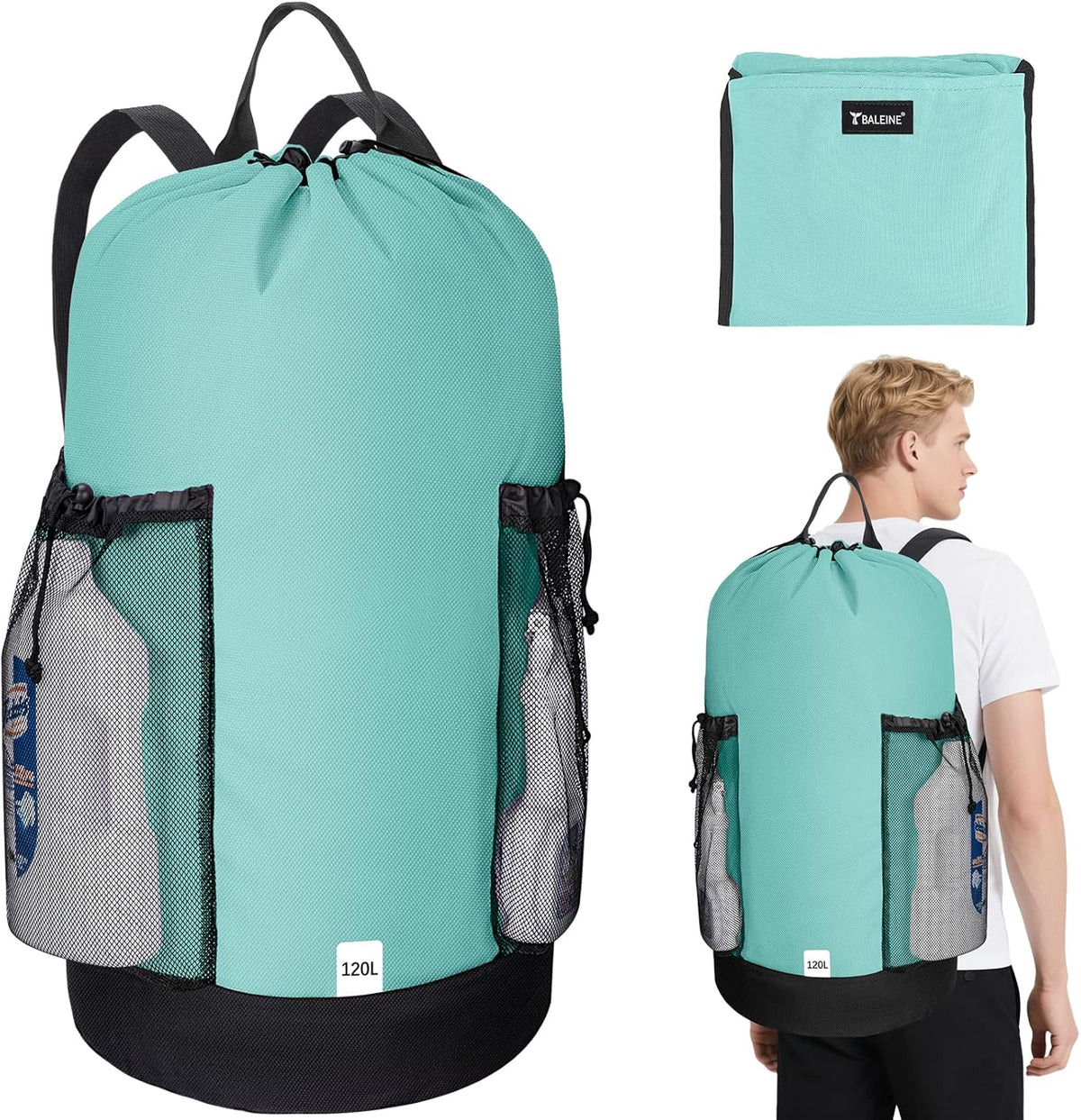 BALEINE 120L Laundry Bag Backpack, 900D Oxford Fabric Large Travel Laundry Bags with Shoulder