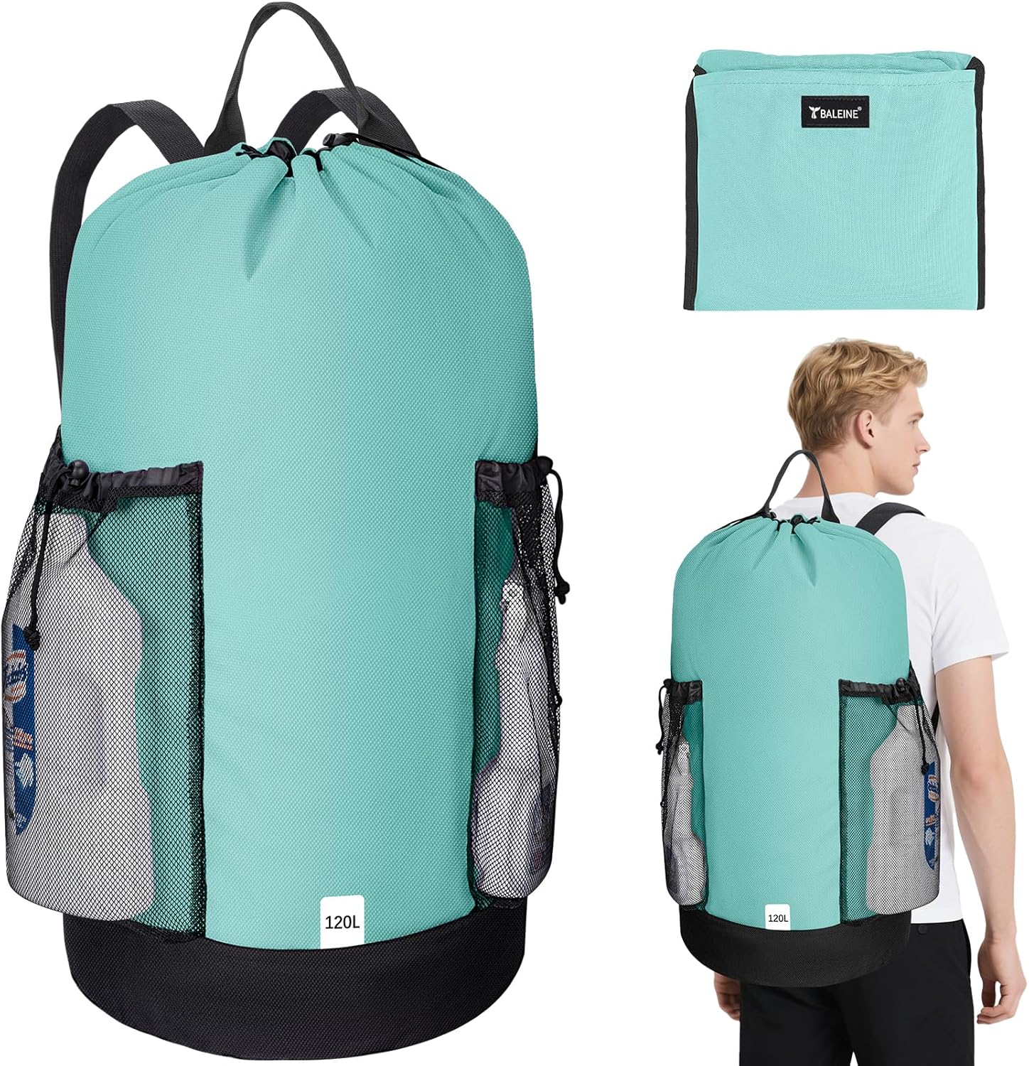 BALEINE 120L Laundry Bag Backpack, 900D Oxford Fabric Large Travel Laundry Bags with Shoulder