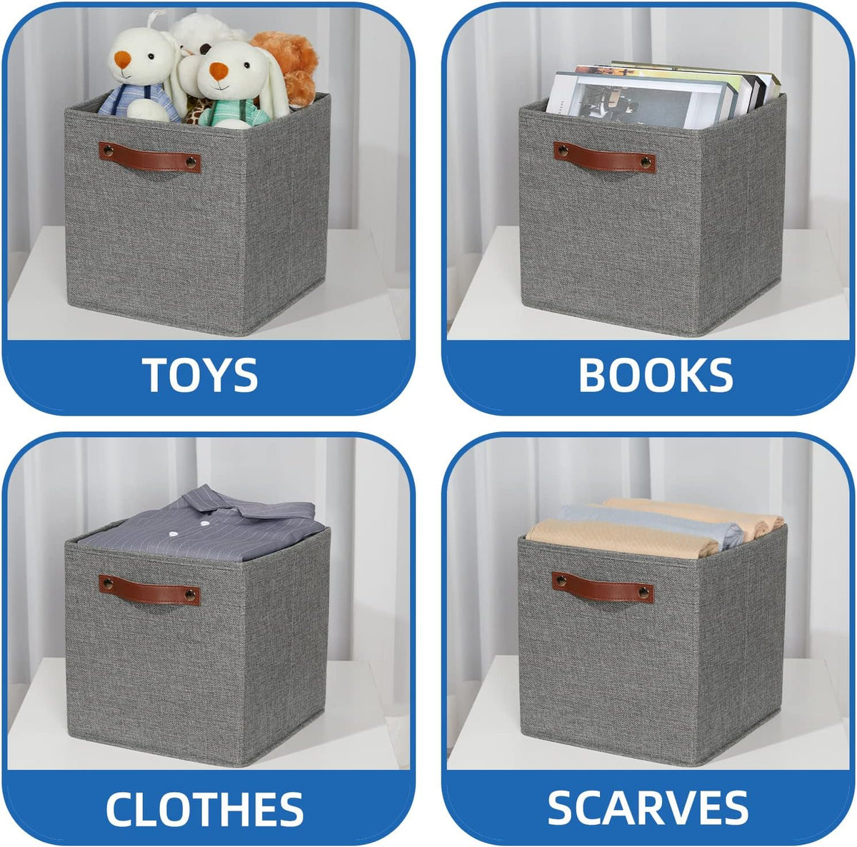 Temary 11 Inch Cube Storage Bins 4PCs Fabric Storage Cubes Storage Baskets Organizer with Handles