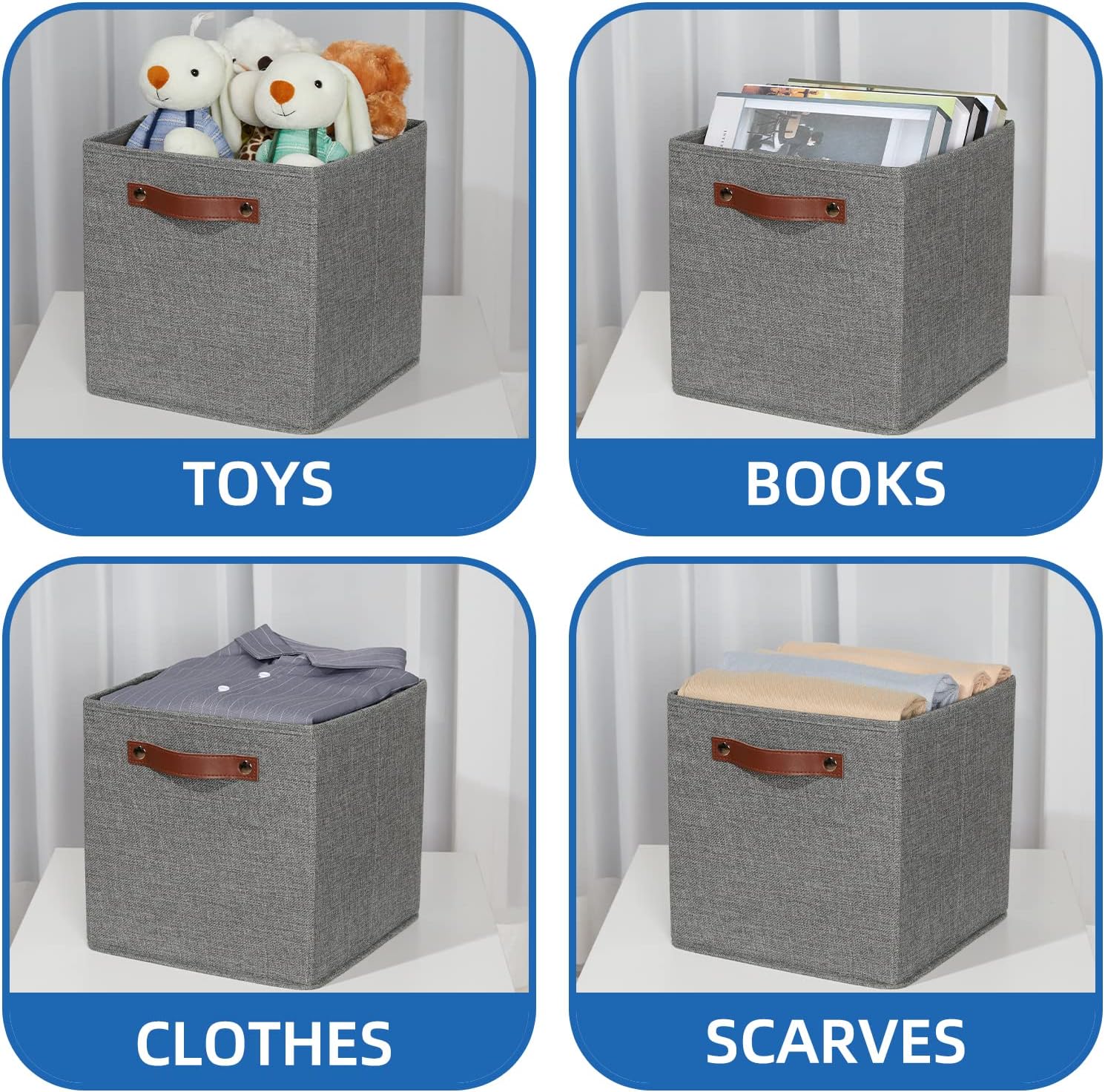 Temary 11 Inch Cube Storage Bins 4PCs Fabric Storage Cubes Storage Baskets Organizer with Handles