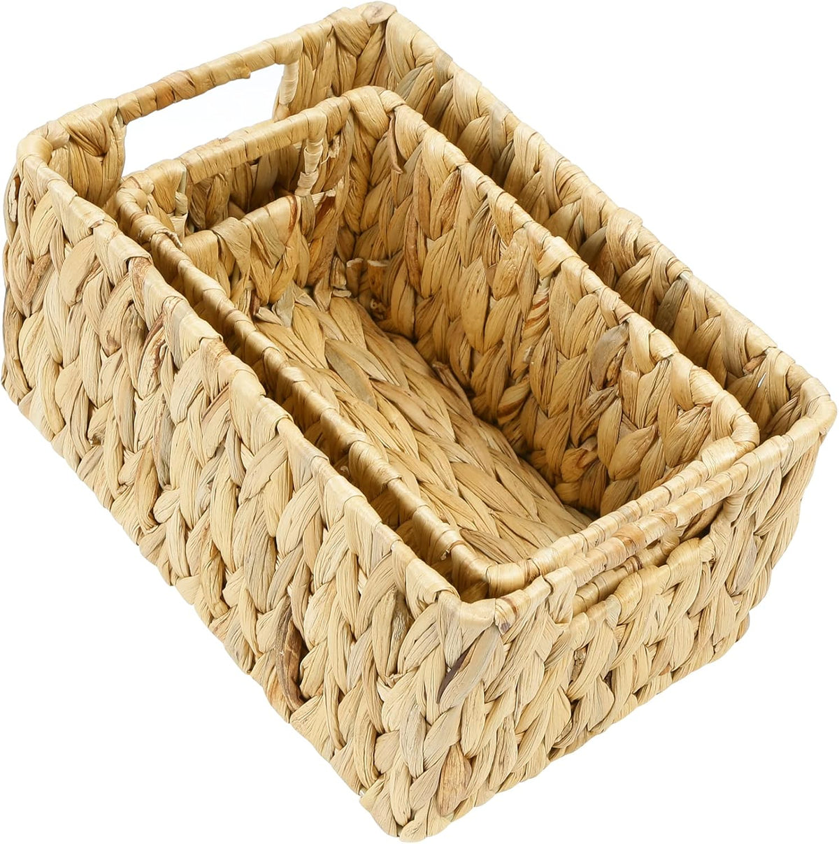HOONEX Water Hyacinth Storage Baskets, Wicker Baskets for Storage, Hand Woven Baskets with Carry