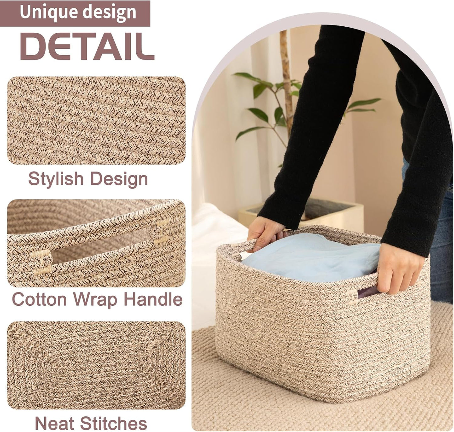 OIAHOMY 4 Pack Storage Baskets for Organizing, Cube Storage Bins for Shelves, Rectangle Storage
