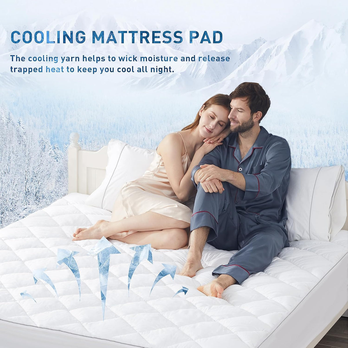 Sunflower Full Chill Soft Cooling Mattress Pad, Full Size, White, Waterproof, Deep Pocket, Machine