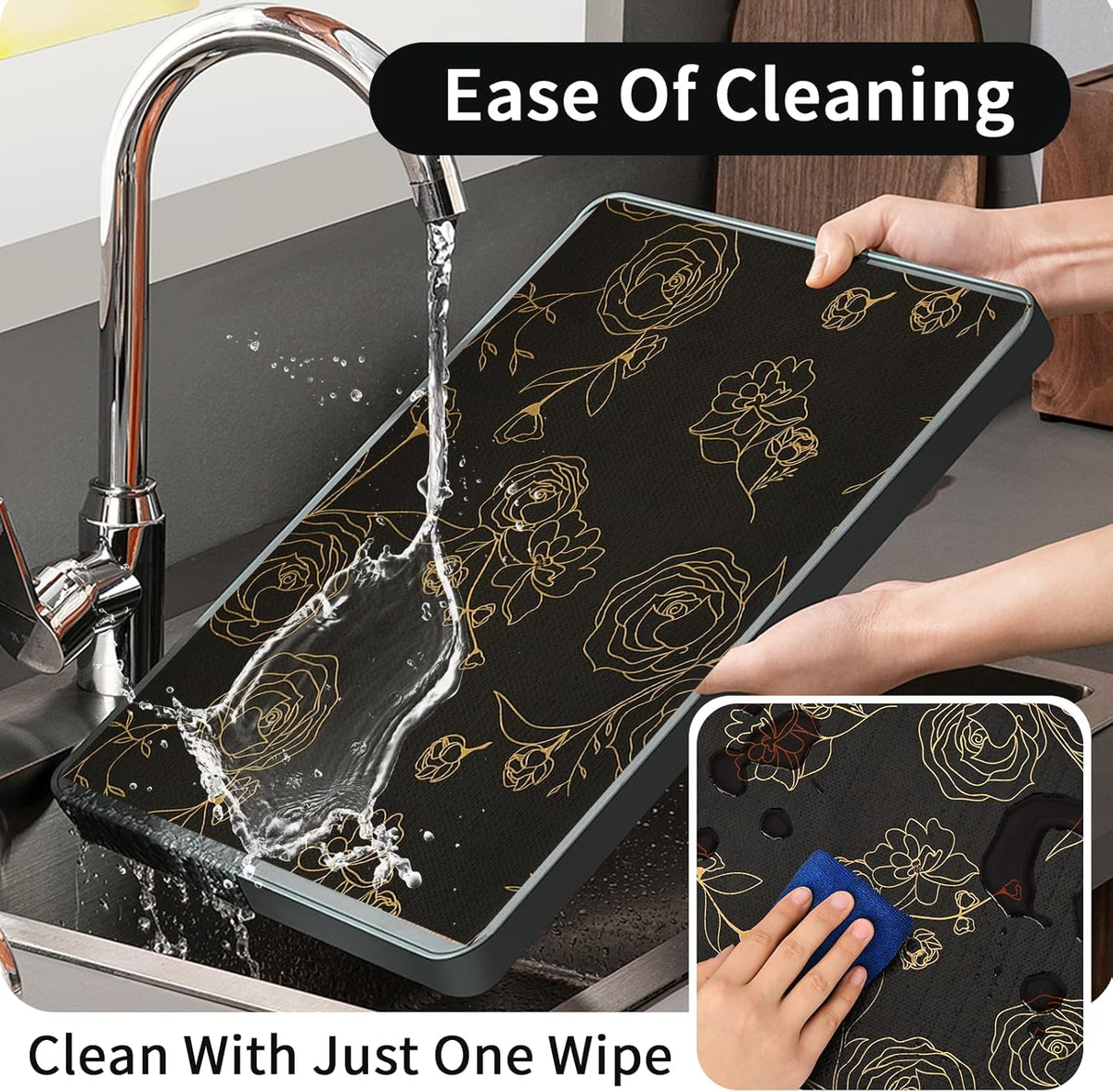 Shelf Liners for Kitchen Cabinets 12in x 30FT Non Adhesive Drawer Liner Black Floral Thickened