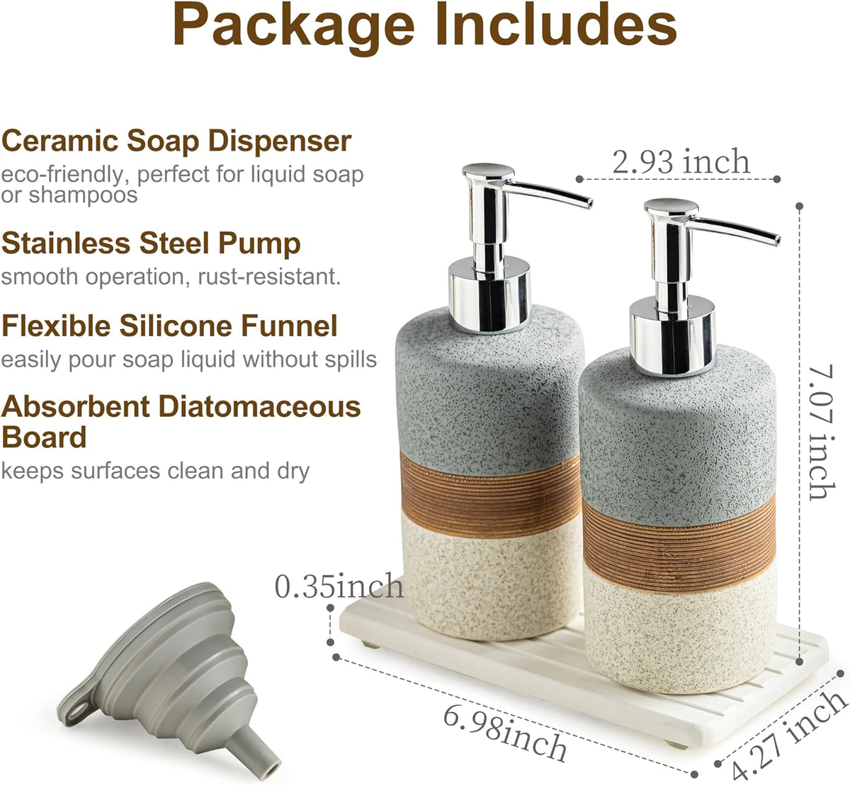 Ceramic Soap Dispenser Set(2 Pack) – Hand Soap, Dish Soap, Shampoo & Shower Soap Dispenser for