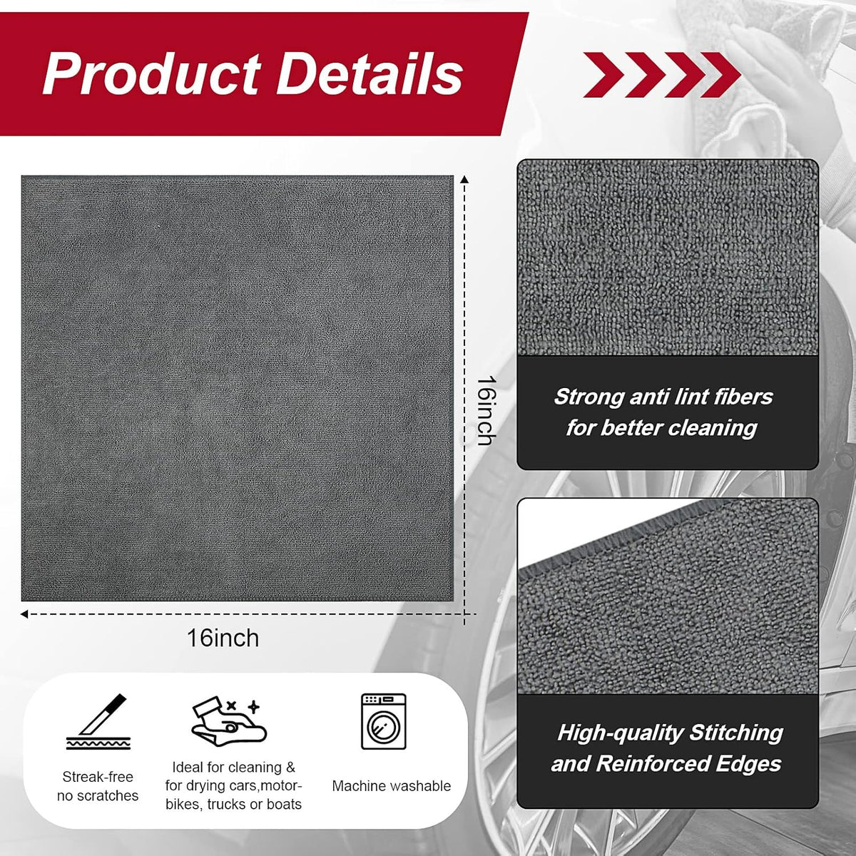 200 Pcs Microfiber Cleaning Cloth 16x16 Inch Microfiber Towels for Car Ultra Absorbent Cleaning
