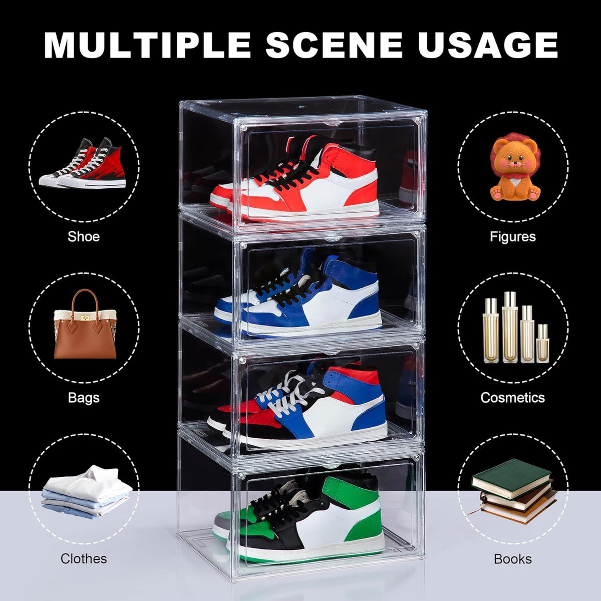 NYZE 12 Pack Acrylic Shoe Boxes Side Open, Clear Shoe Box Plastic Stackable, Shoe Storage Organizer