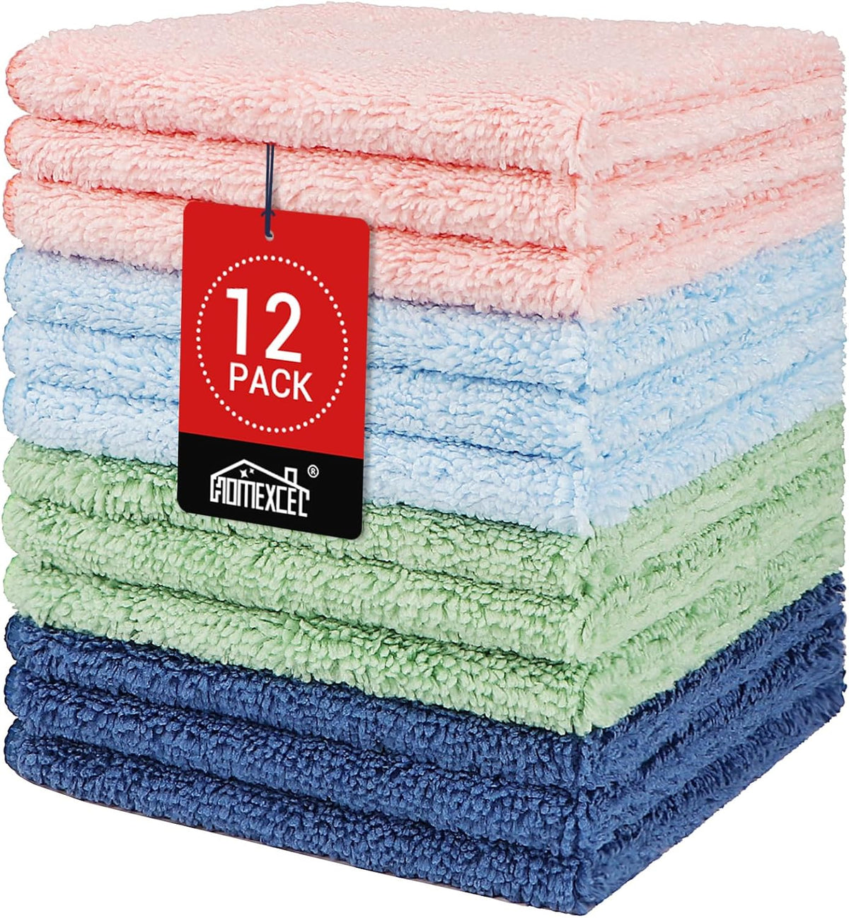 HOMEXCEL Microfiber Washcloths 12 Pack, Highly Absorbent and Soft Face Towel, Multi-Purpose Wash