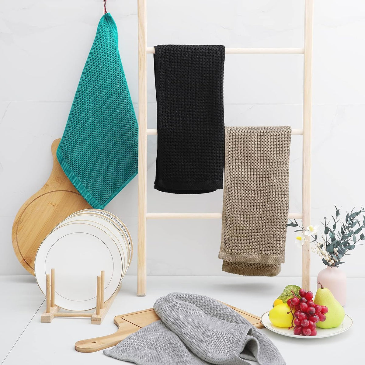 Homaxy 100% Cotton Waffle Weave Kitchen Dish Towels, Ultra Soft Absorbent Quick Drying Cleaning