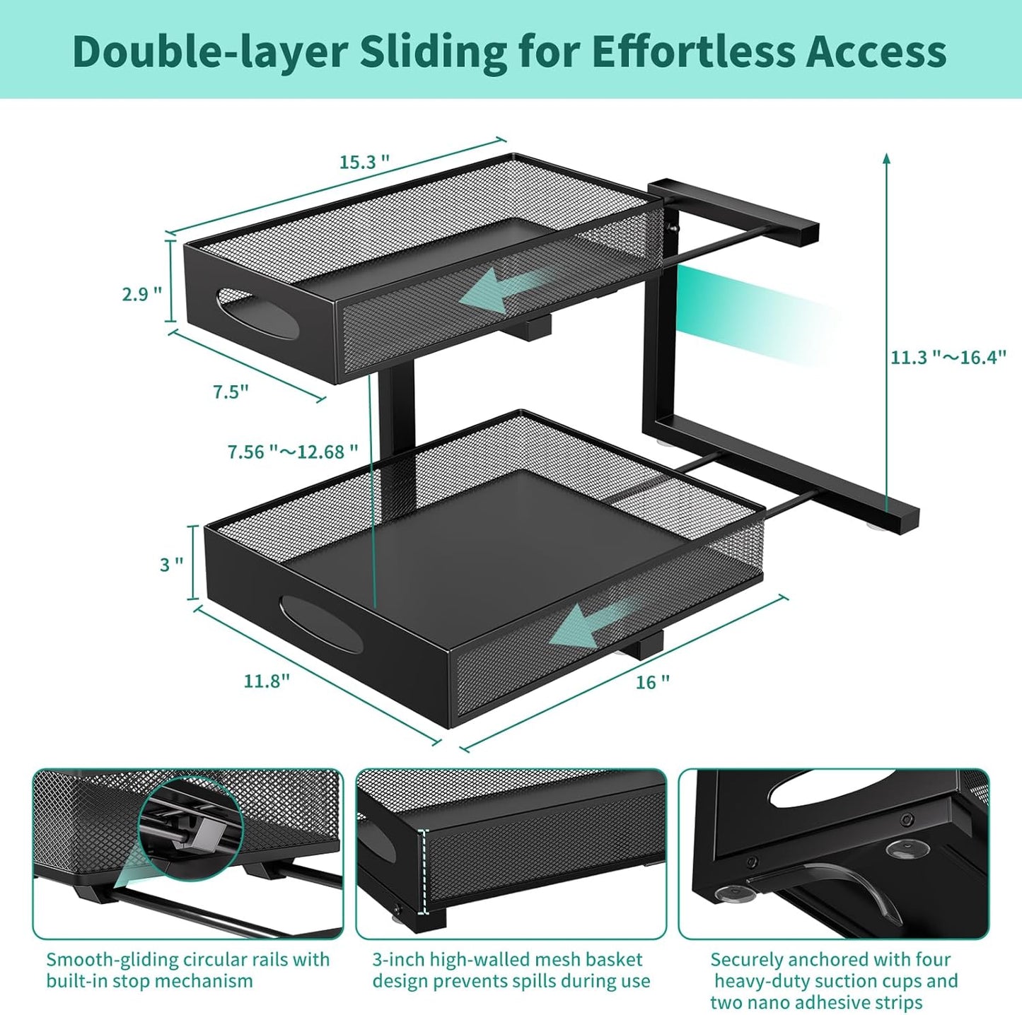 Under Sink Organizer, Extra-Wide Upgrade, 1-Pack of 2-Tier Metal Slide Out Cabinet Organizer