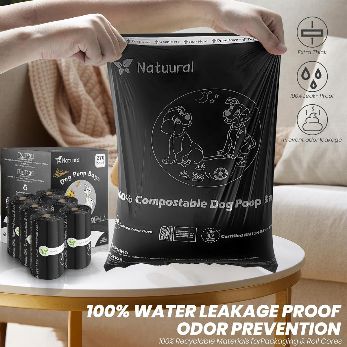 Certified Compostable Dog Poop Bags-270 Bags 18Rolls, Poop Bags for Dogs Made of Cornstarch - ASTM