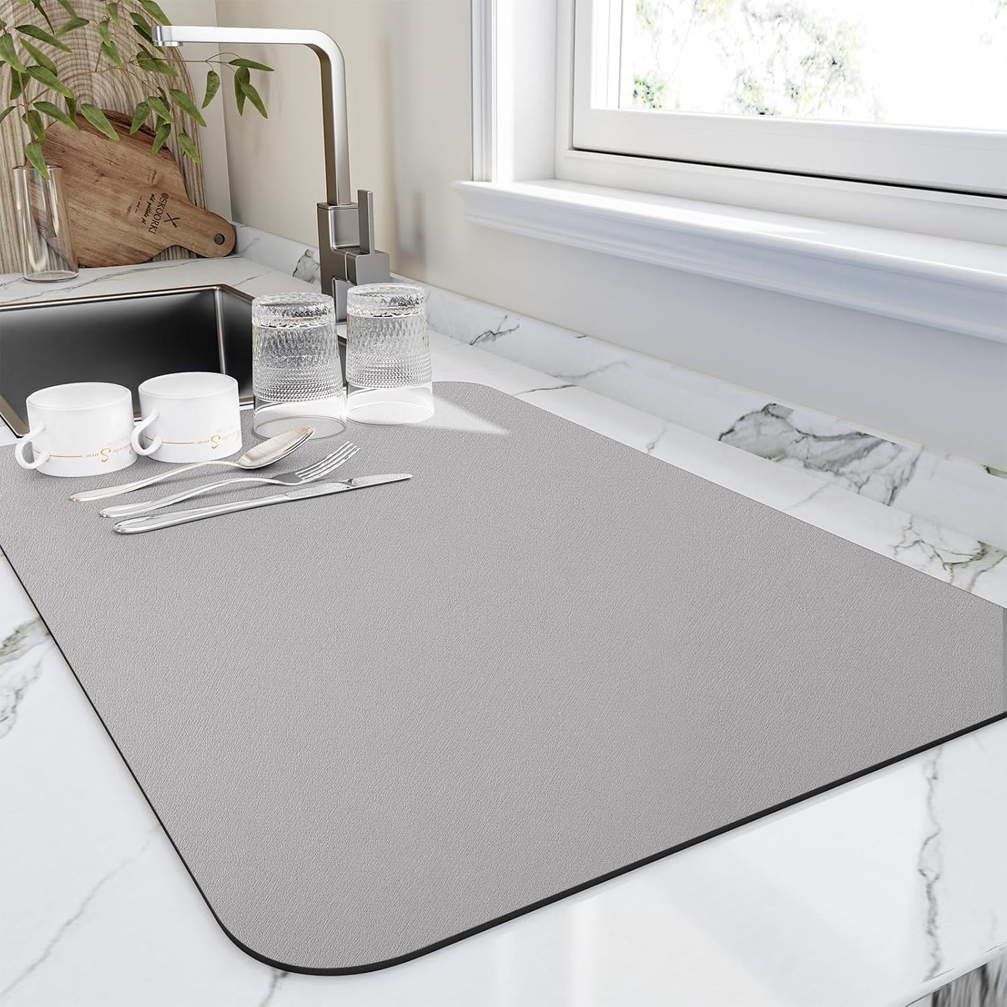 Dish Drying Mat for Kitchen Counter, Heat Resistant Drainer Mats with Non-slip Rubber Backed, Hide