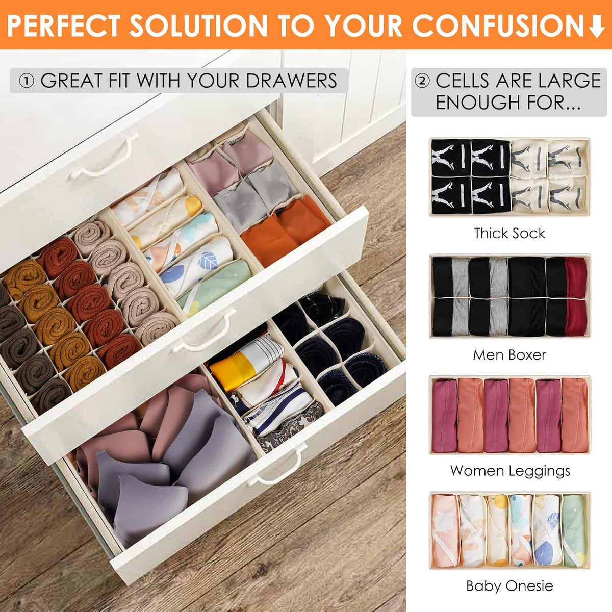12 Pack Baby Clothes Organizer for Nursery, 116 Cells Fabric Foldable Dresser Closet Organizers and