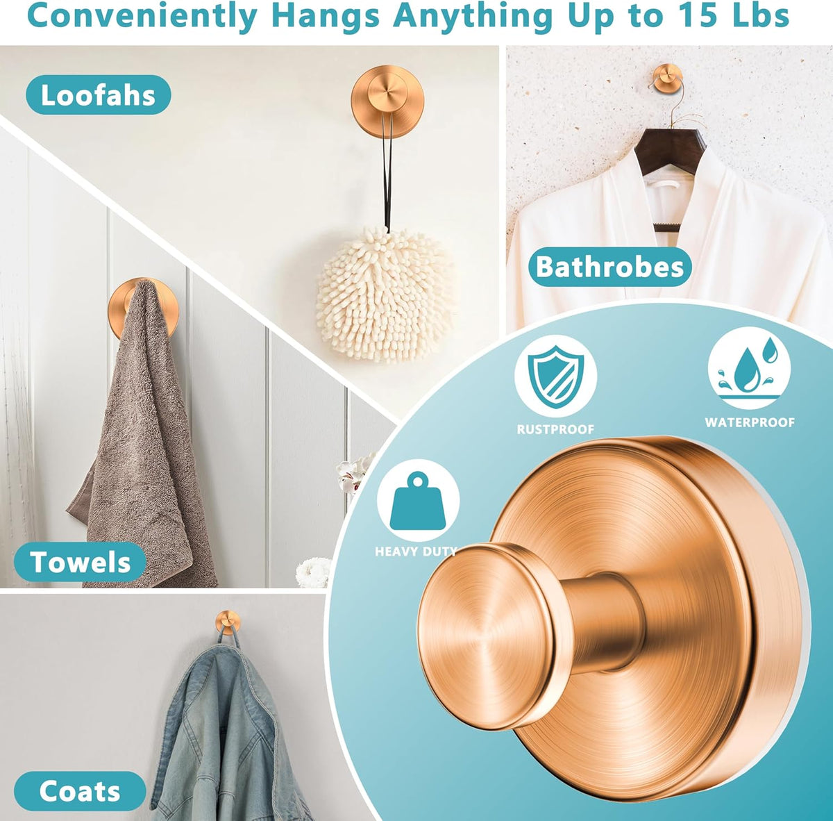 Suction Cup Hooks for Shower,Wreath Hanger for Front Door,Removable No Drill Towel Loofah