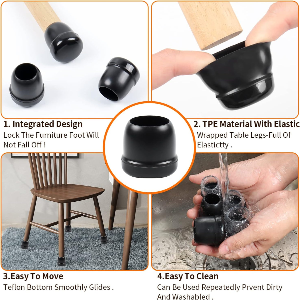 Ezprotekt 24 Pcs Black Chair Leg Sliders for Carpet, Round Teflon Furniture Glides for Rug, Carpet