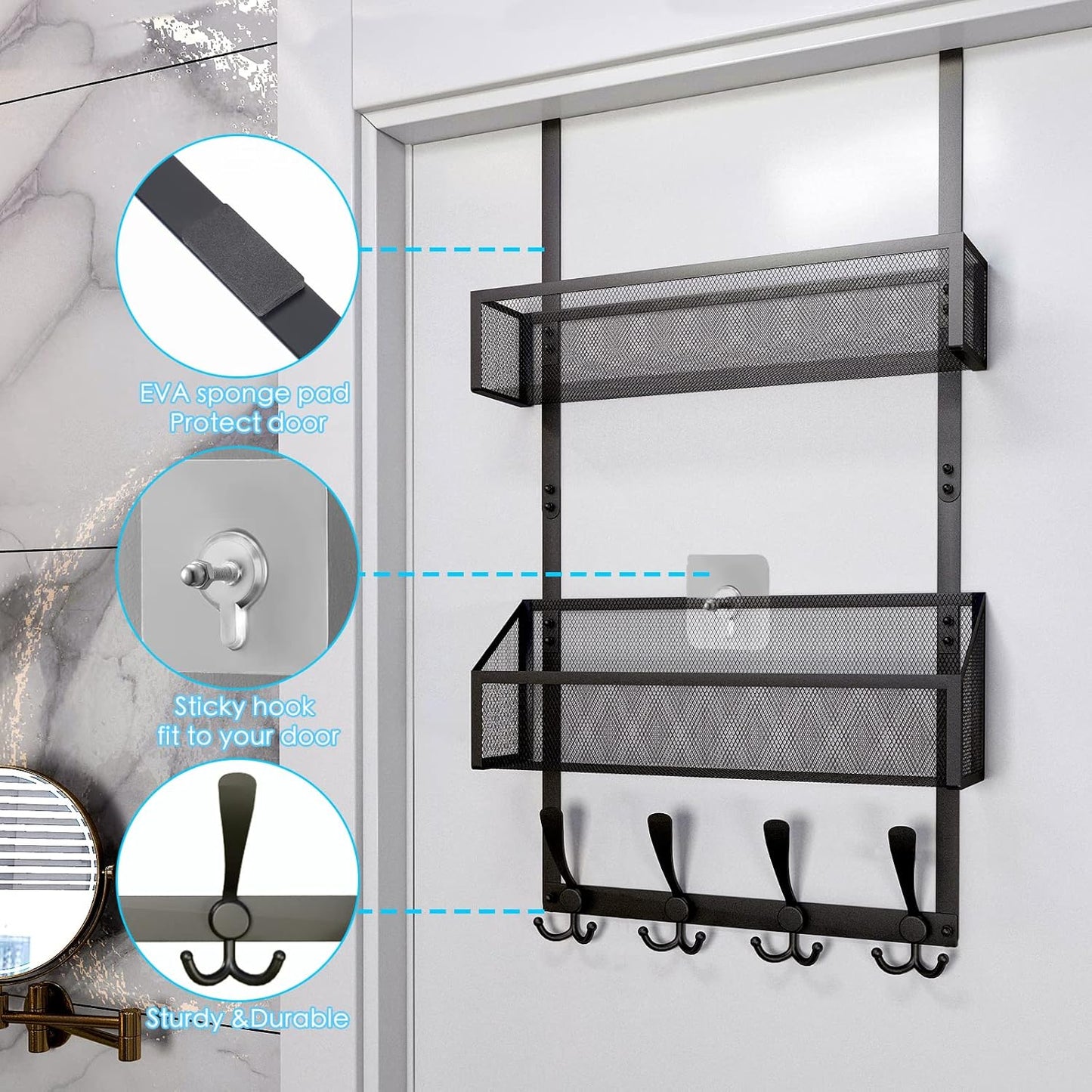 Over The Door Hooks Organizer, Coat Rack Over The Door Storage Hanger Towel Rack, Back of Door