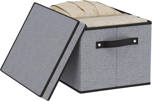 Clothing Storage Bins, Blanket Baskets for Shelves, Fabric Cubes with Handles and Lids, Decorative