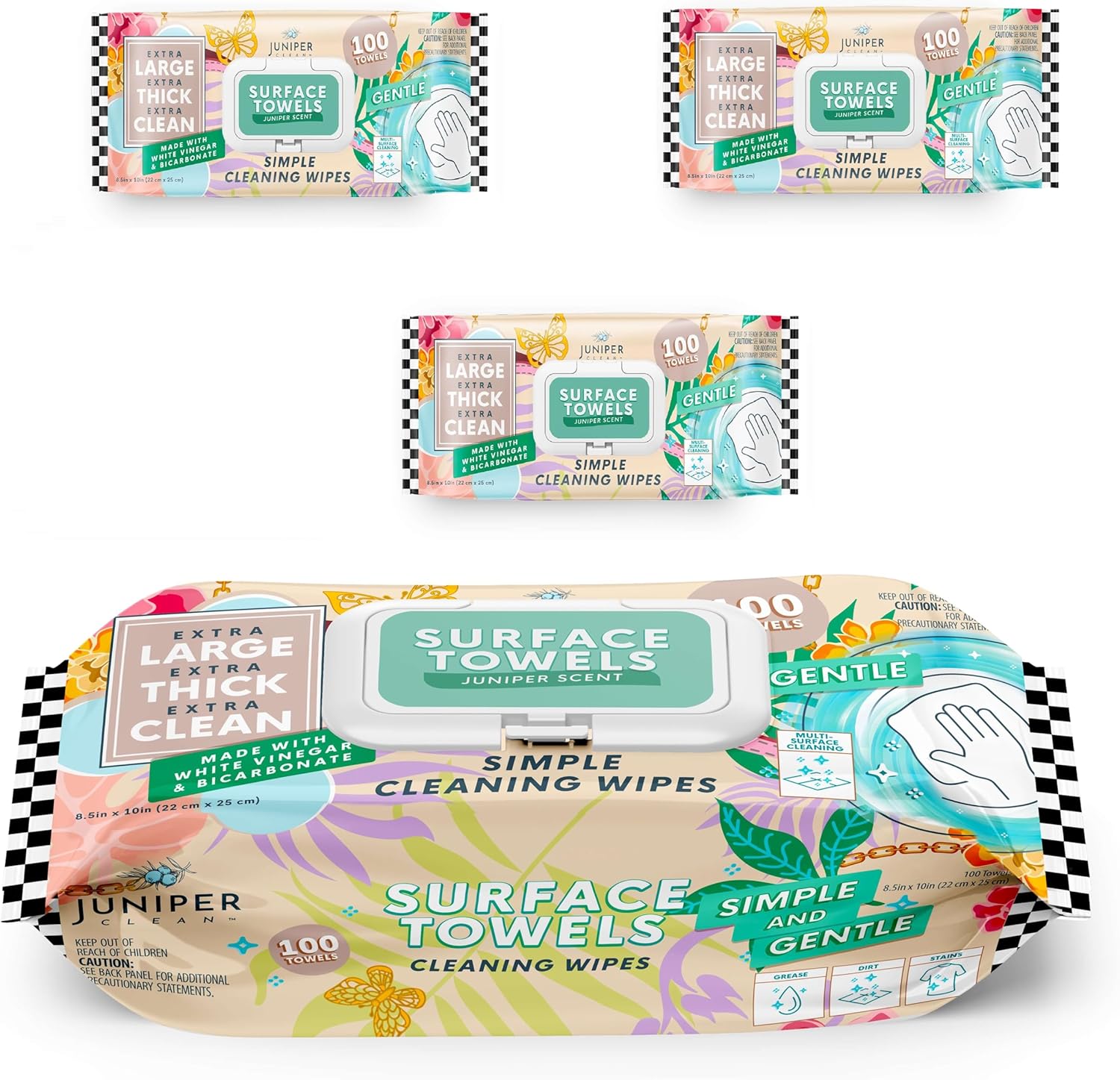 3 Packs Surface Cleaning Wipes Bleach Free, Thick & Large Dispose, All-Purpose Cleaner for