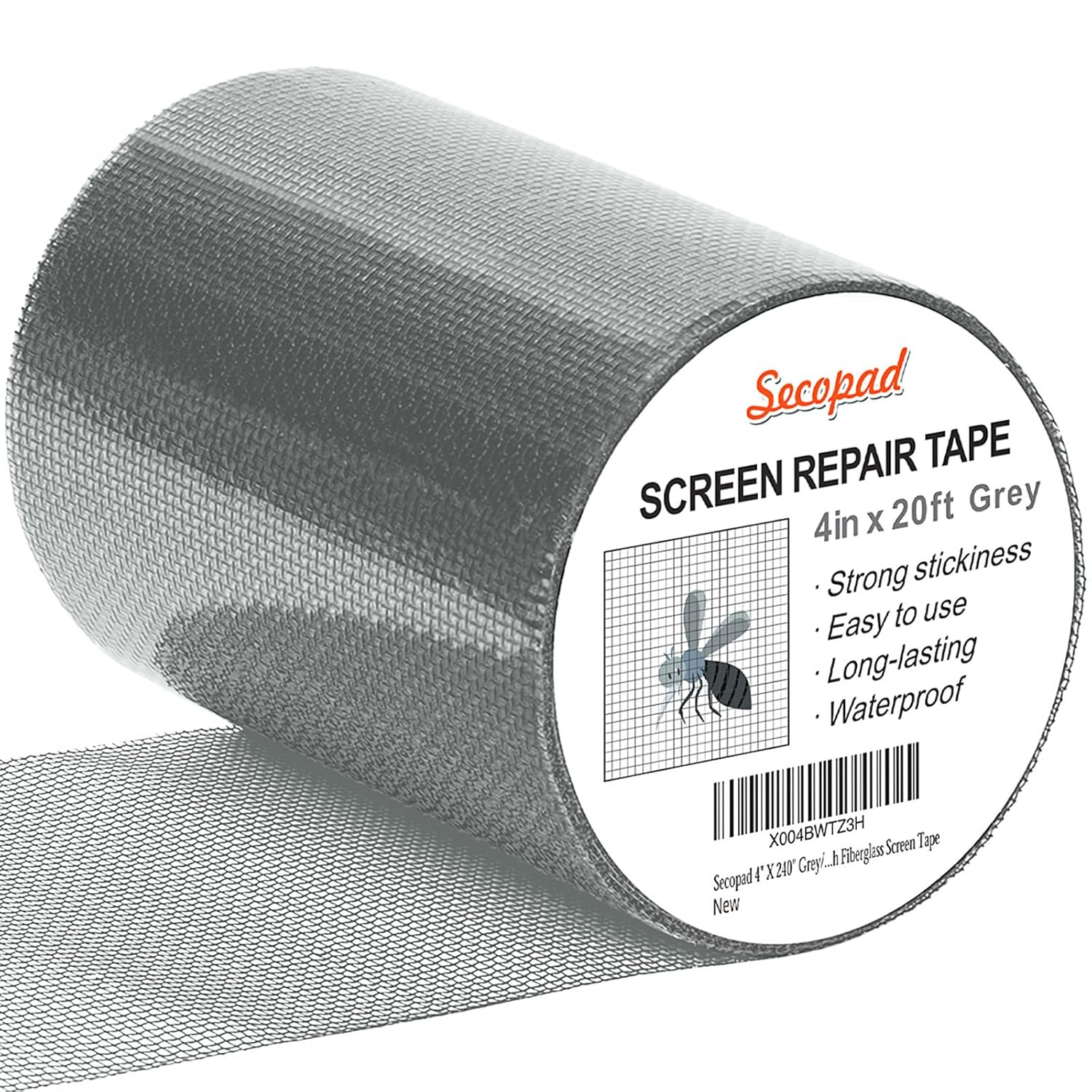 Grey Window Screen Repair Tape, 4IN X 20FT (240IN) Screen Repair Kit for Windows or Doors, Strong