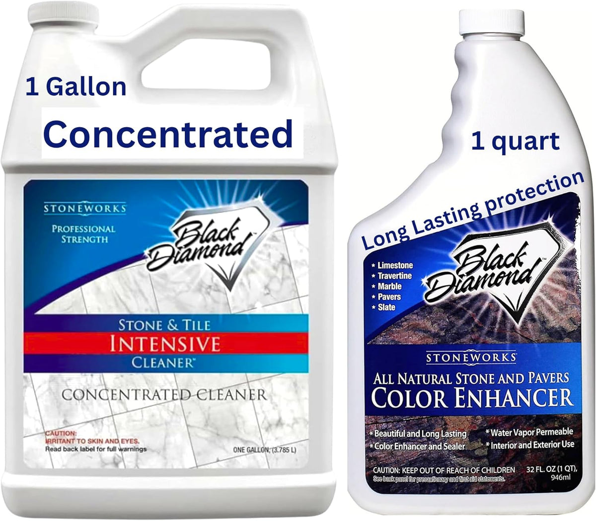 Black Diamond Stoneworks Intensive Cleaner Gallon + Color Enhancer Quart (2-Pack) – Heavy-Duty