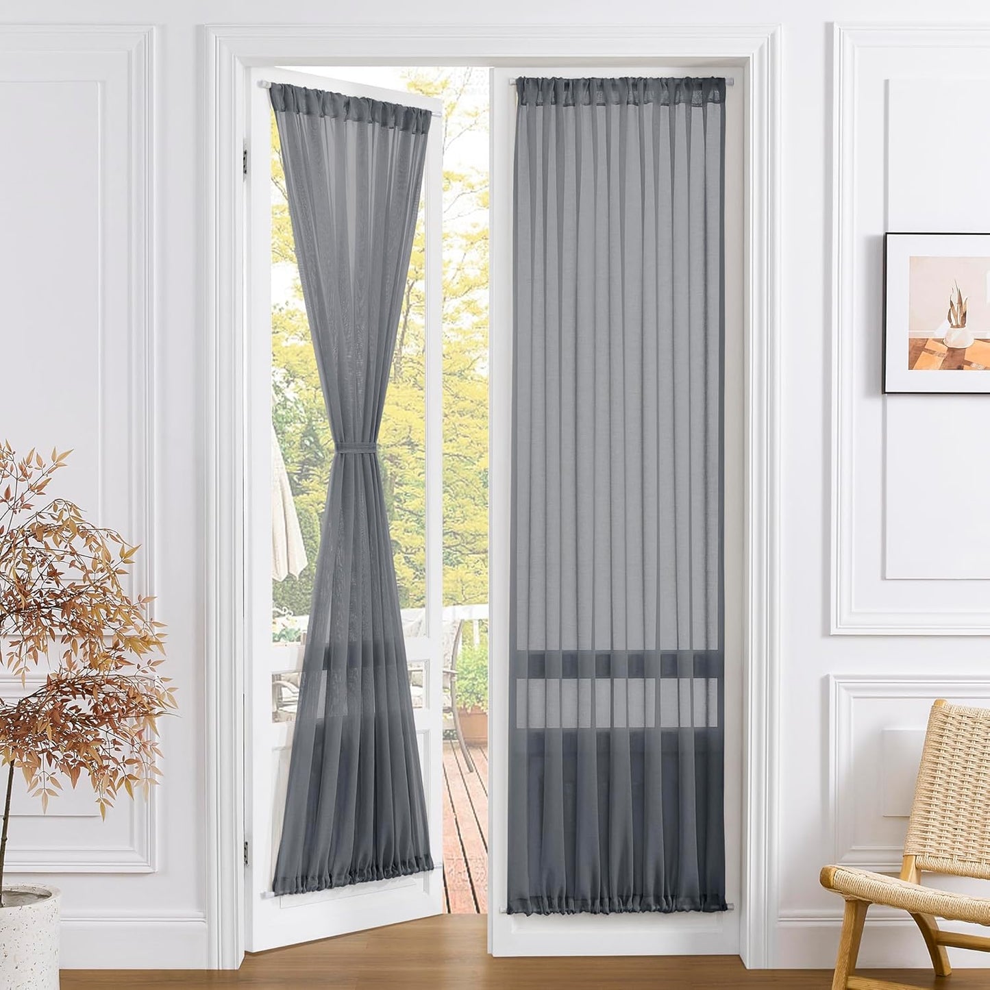 Tollpiz Sheer Door Curtains Closet Linen Textured Curtain Sheers Doorway Light Filtering Voile
