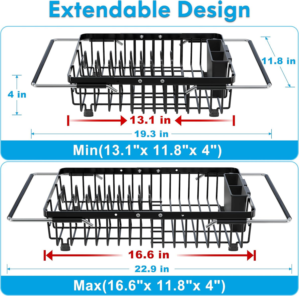 JASIWAY in Sink Dish Drying Rack, Expandable Stainless Steel Dish Drainers for Kitchen Sink, Over