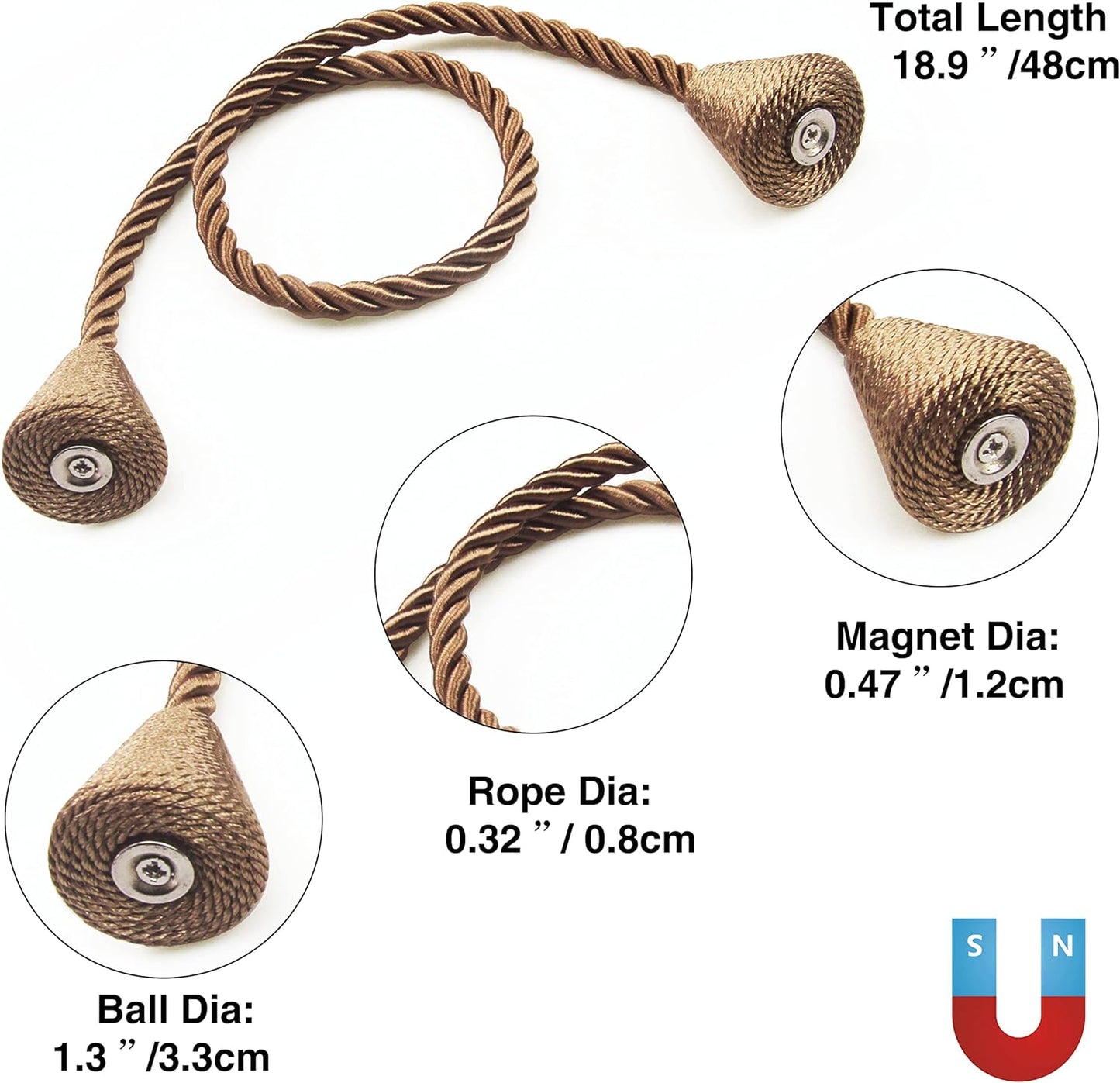 6 Pack Magnetic Curtain Tiebacks Rope Modern Handmade Curtain Tie Backs Decorative Drapes Weave