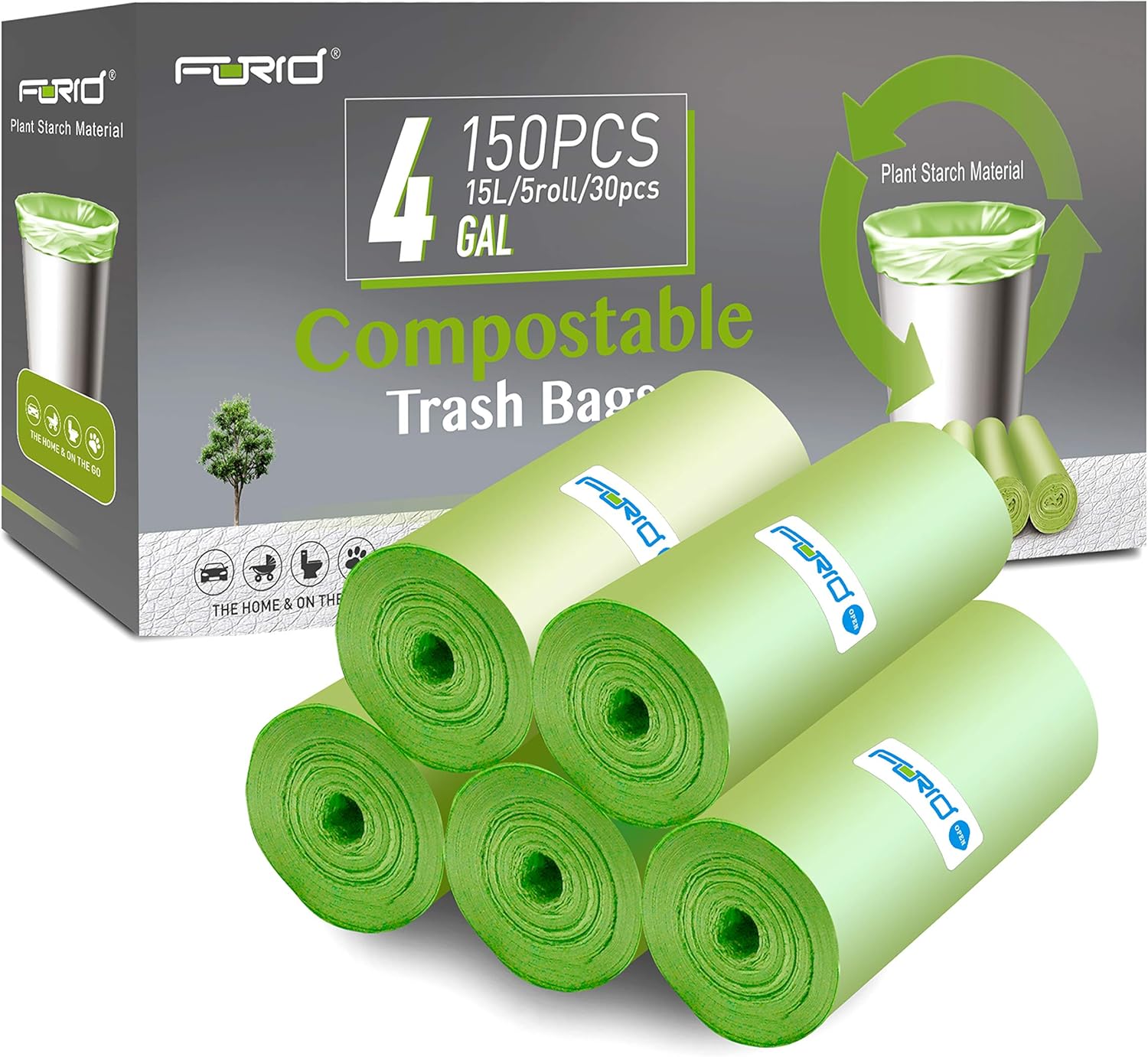 FORID 4 Gallon Garbage Bags, 150 Count, Unscented, Strong Trash Can Liners, 15 Liter Wastebasket