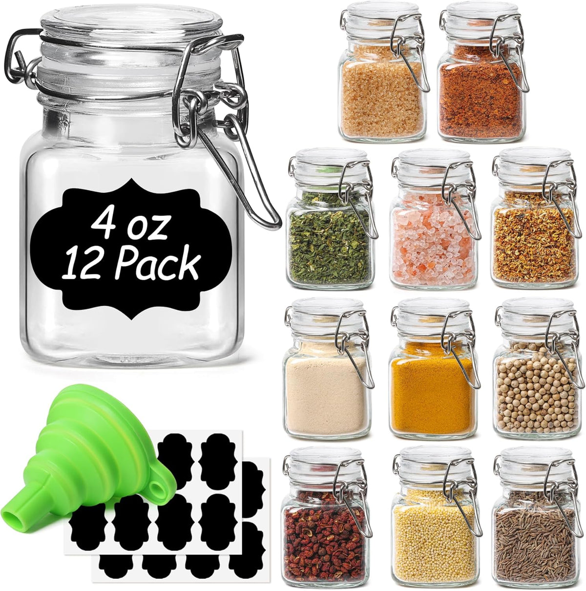 ComSaf 4 oz Glass Jars with Lid, Set of 12 Mini Airtight Glass Jars, Spice Jars, Small Mason Jar