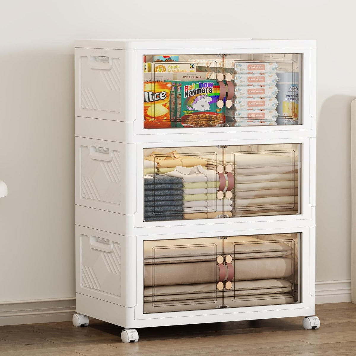 SAILUN 135QT Extra Large Collapsible Storage Bins with Wheels and Lid, Stackable Storage Bins Open