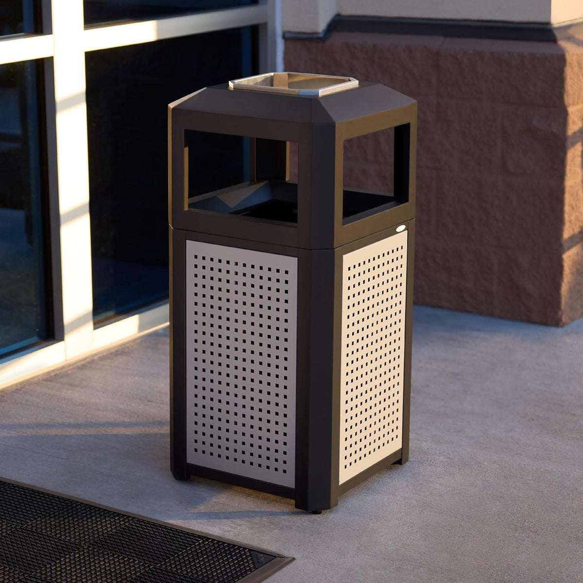 Safco Evos Steel Trash Can, 15 Gallons, Indoor and Outdoor Use, Heavy Duty Garbage Can with Plastic
