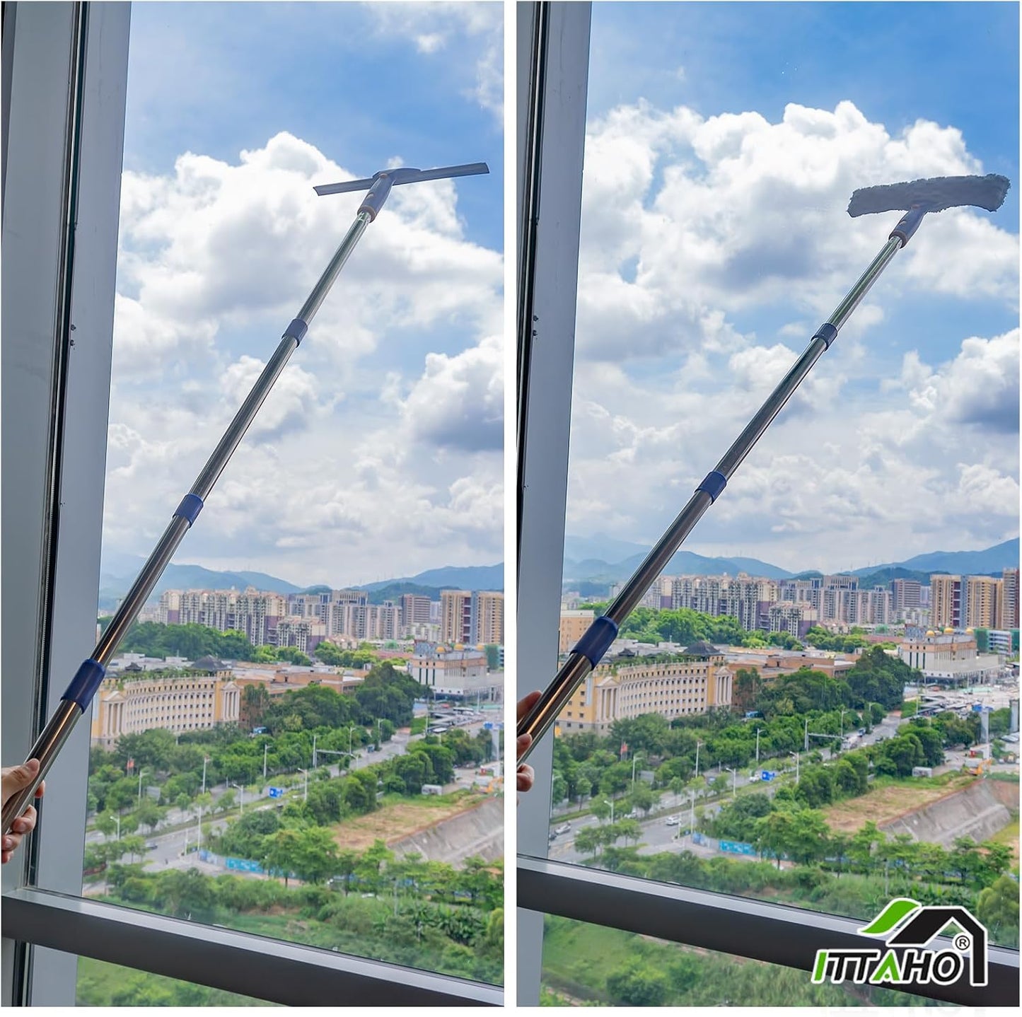 ITTAHO Squeegee for Window Cleaning,12" Squeegee and 11" Microfiber Scrubber Combi with Stainless