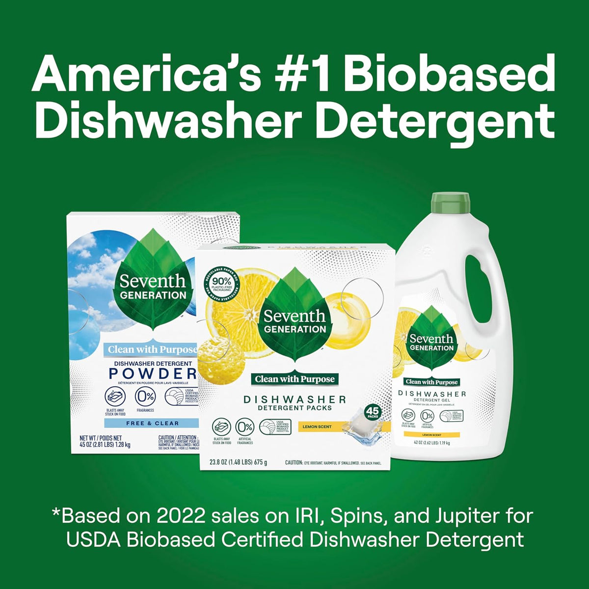Seventh Generation Dishwasher Detergent Packs Lemon scent 2 Pack for sparkling dishes Dishwasher