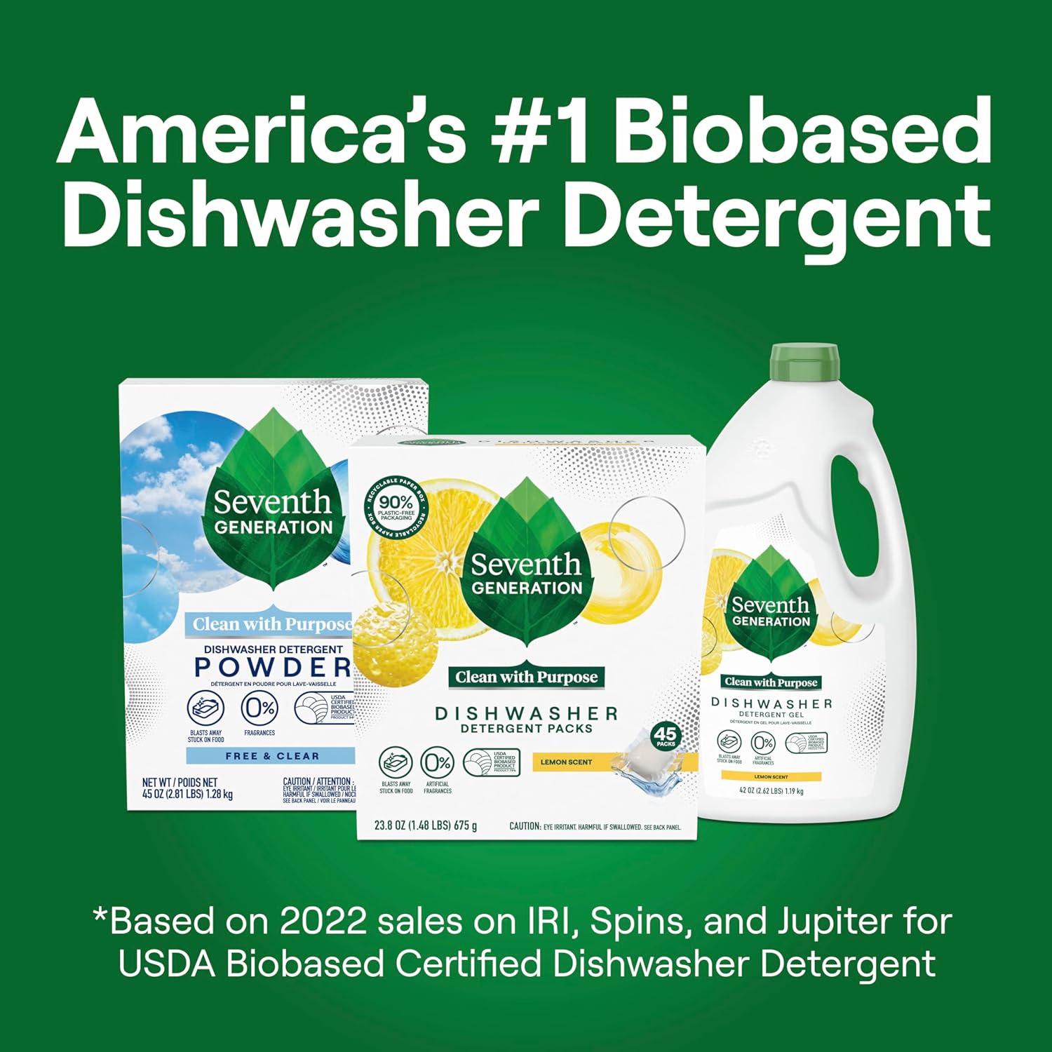 Seventh Generation Dishwasher Detergent Packs Lemon scent 2 Pack for sparkling dishes Dishwasher