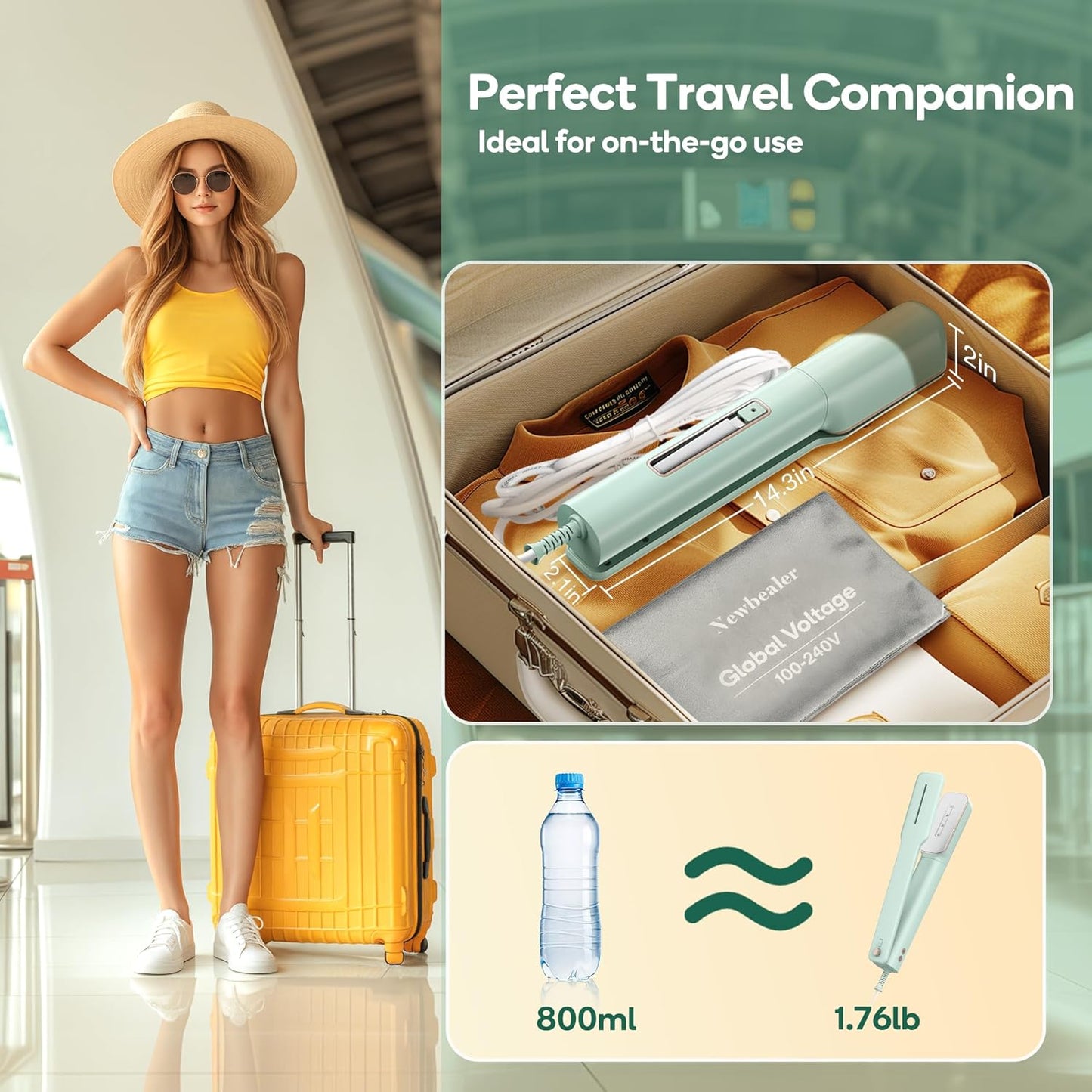 Newbealer 3in1 Clamp Travel Steam Iron with Global Voltage, 100-240V Clothes Steamer, Dry Ironing &