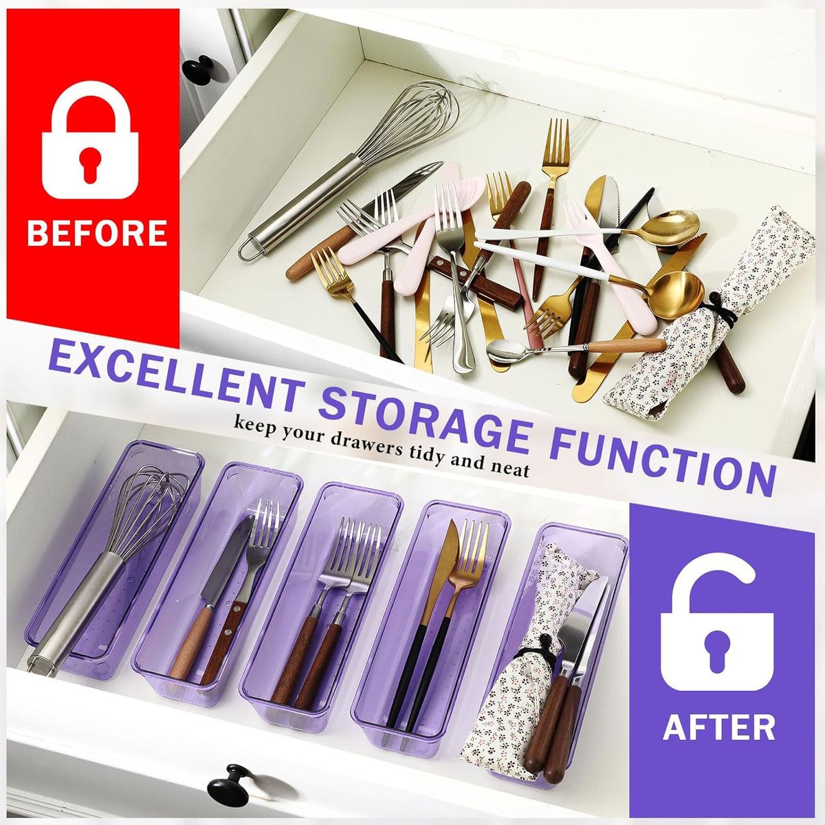Maitys 12 Pcs Vanity Drawer Organizer 9 x 3 x 2 Inches Clear Plastic Utensil Organizers Kitchen