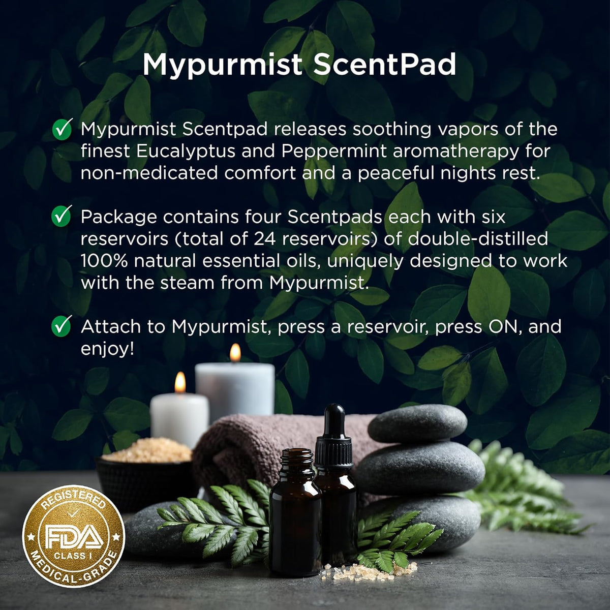 Mypurmist ScentPad Eucalyptus & Peppermint Vapor Pads - Vaporizer Refill Pad for Ultrapure Devices