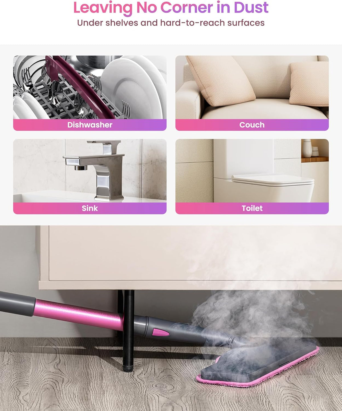 Schenley 19-in-1 Steam Mop Dual-Rod Design with Detachable Handheld Steamer for Walls, Grouts, Hard