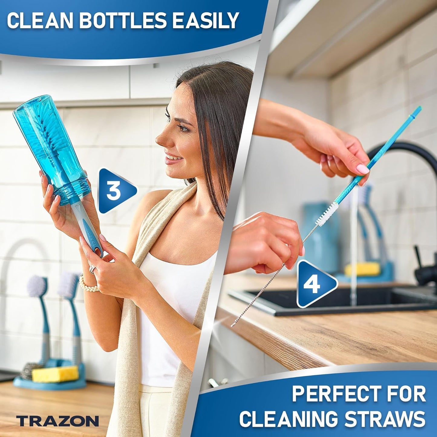 Dish Brush Set of 5 with Convenient Holder, Bottle Water Brush, Dish Scrub Brush, Scrubber Brush