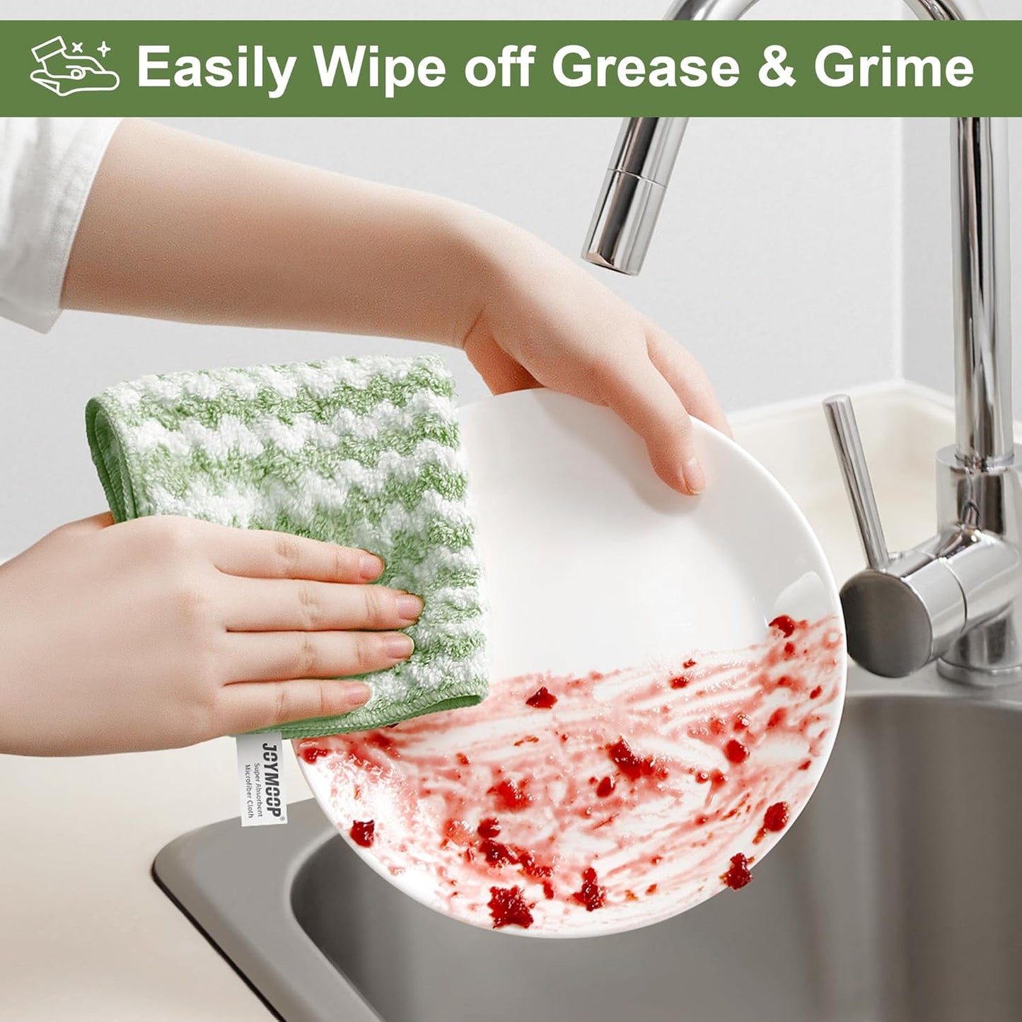 JOYMOOP Microfiber Cleaning Cloths – 18 Pack, 10" x 10", Green – Reusable, Lint-Free, Super