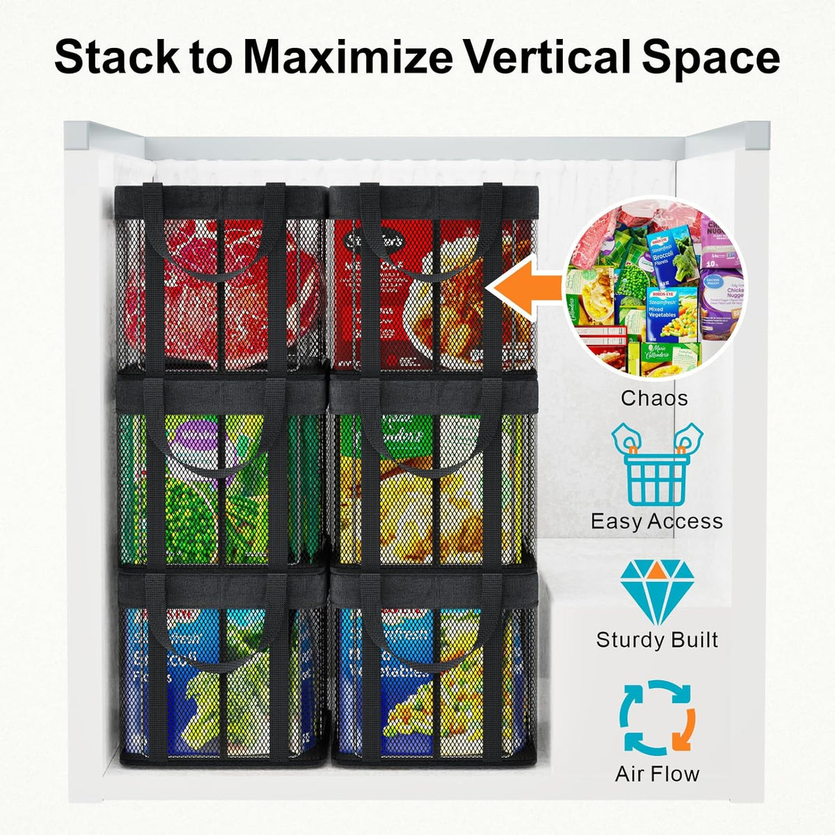 iSPECLE Deep Freezer Organizer Bins - 2 Pack Large Stackable Freezer Organizer Bins for 5 to 7