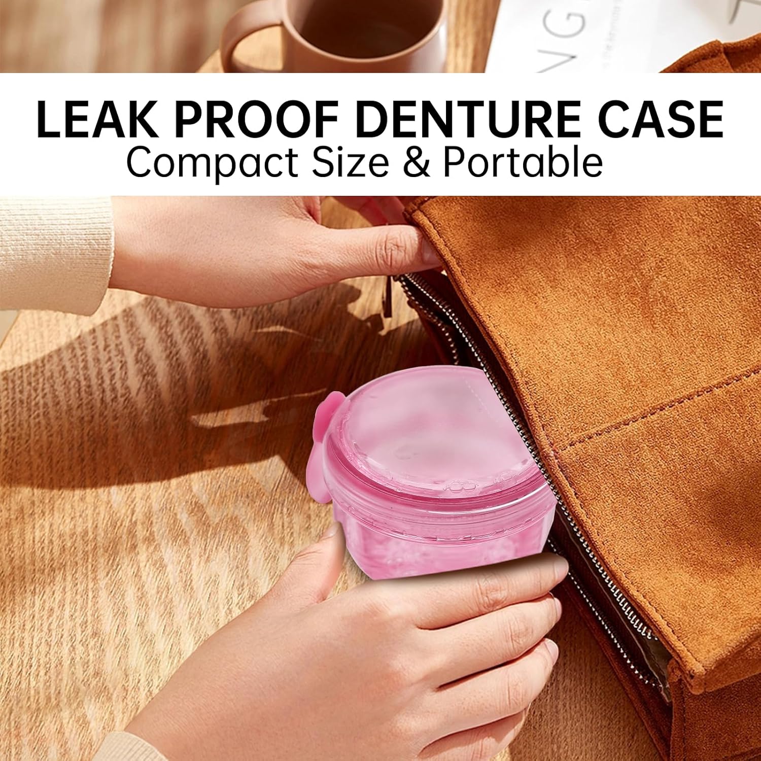 Denture Bath Case Denture Cleaning Cup with Lid Leak Proof, False Teeth Holder Mouthguard Storage