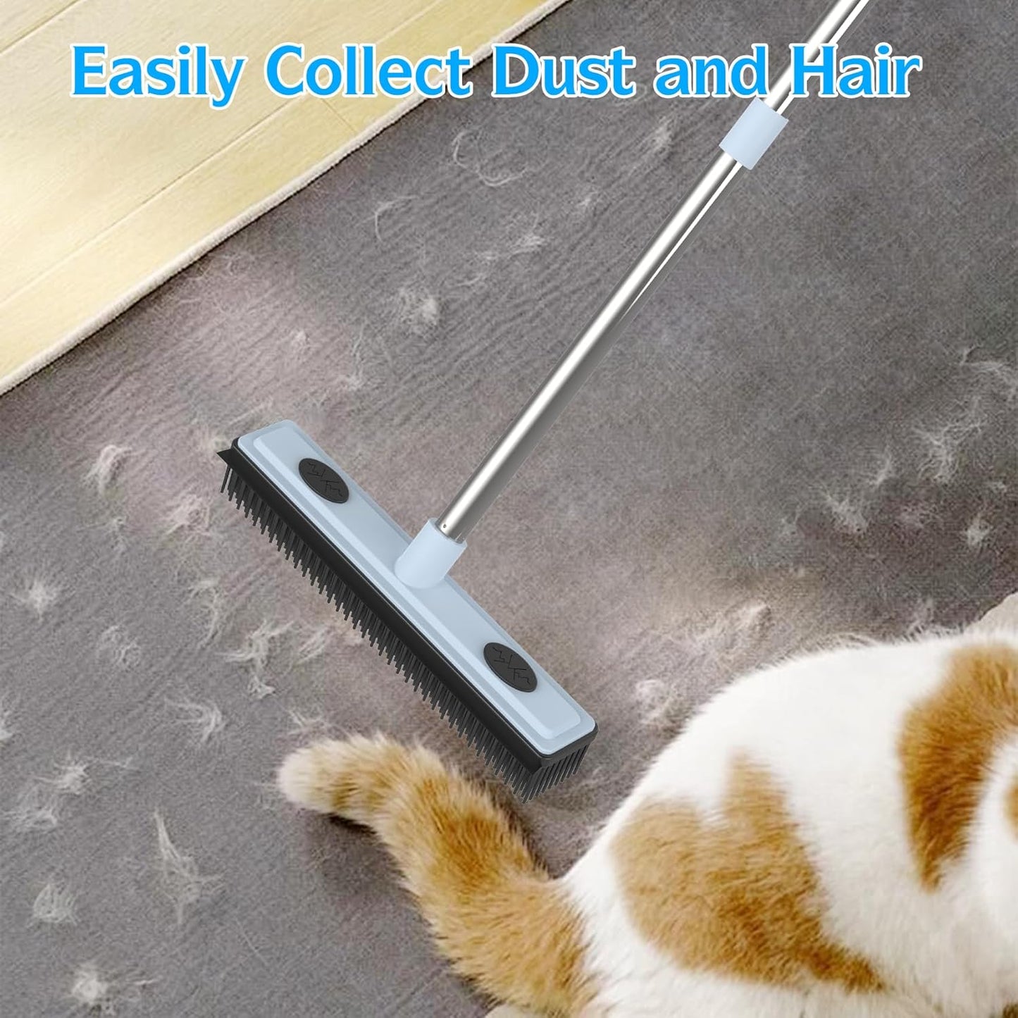 Rubber Broom Carpet Rake for Pet Hair Removal, Fur Remover Broom with 59" Adjustable Handle