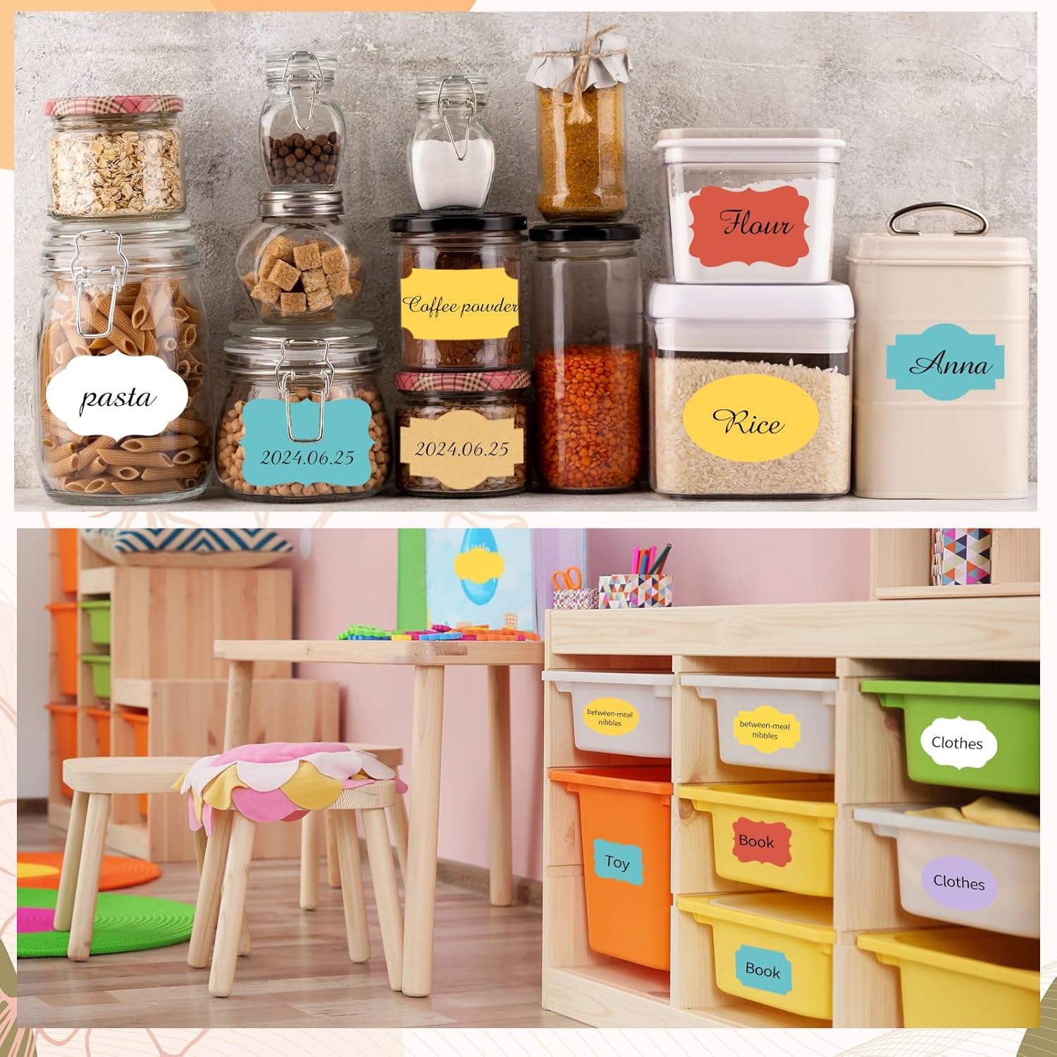 White Labels Stickers, 250PCS 3" x 2" Fancy Shape Stickers Labels for Storage Box or Food Jars