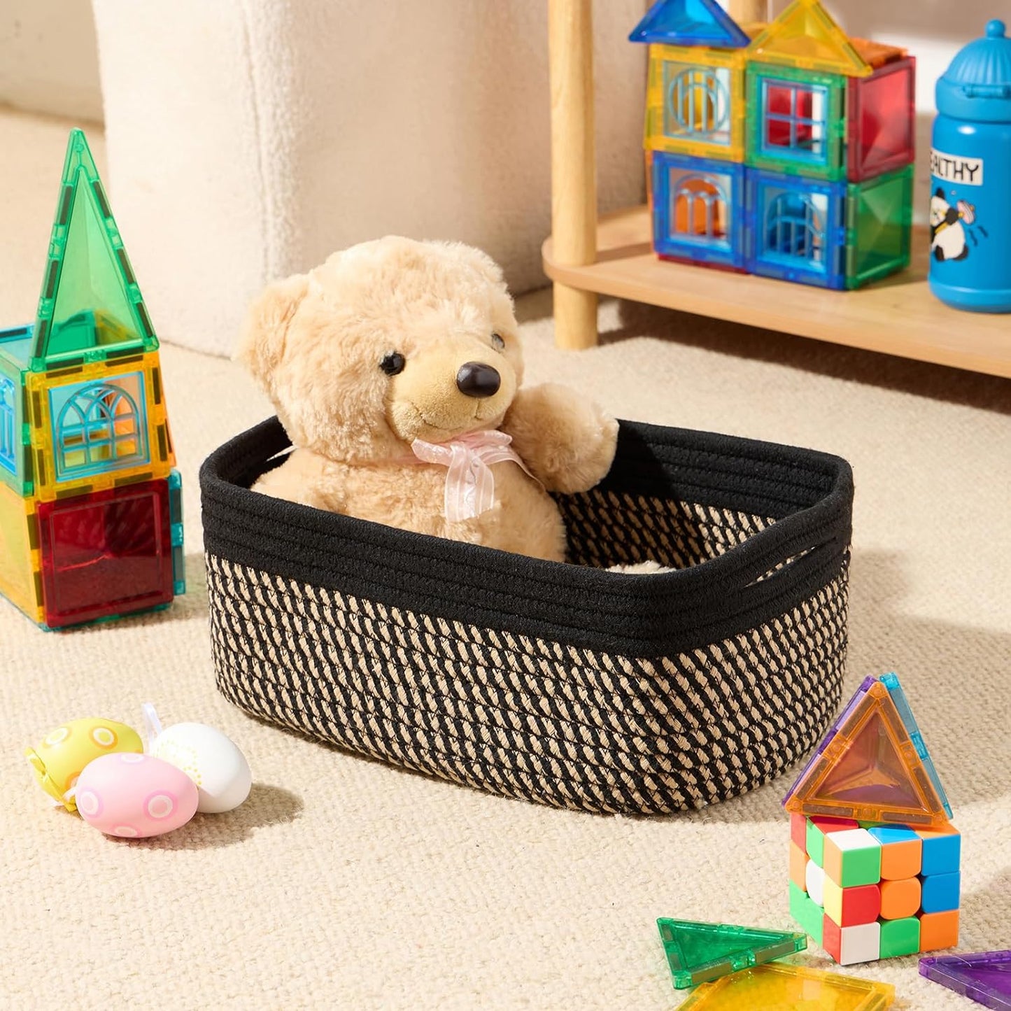 Small Storage Baskets for Organizing | Closet Organizer Bins | Shelf Toy Basket | Woven Rope