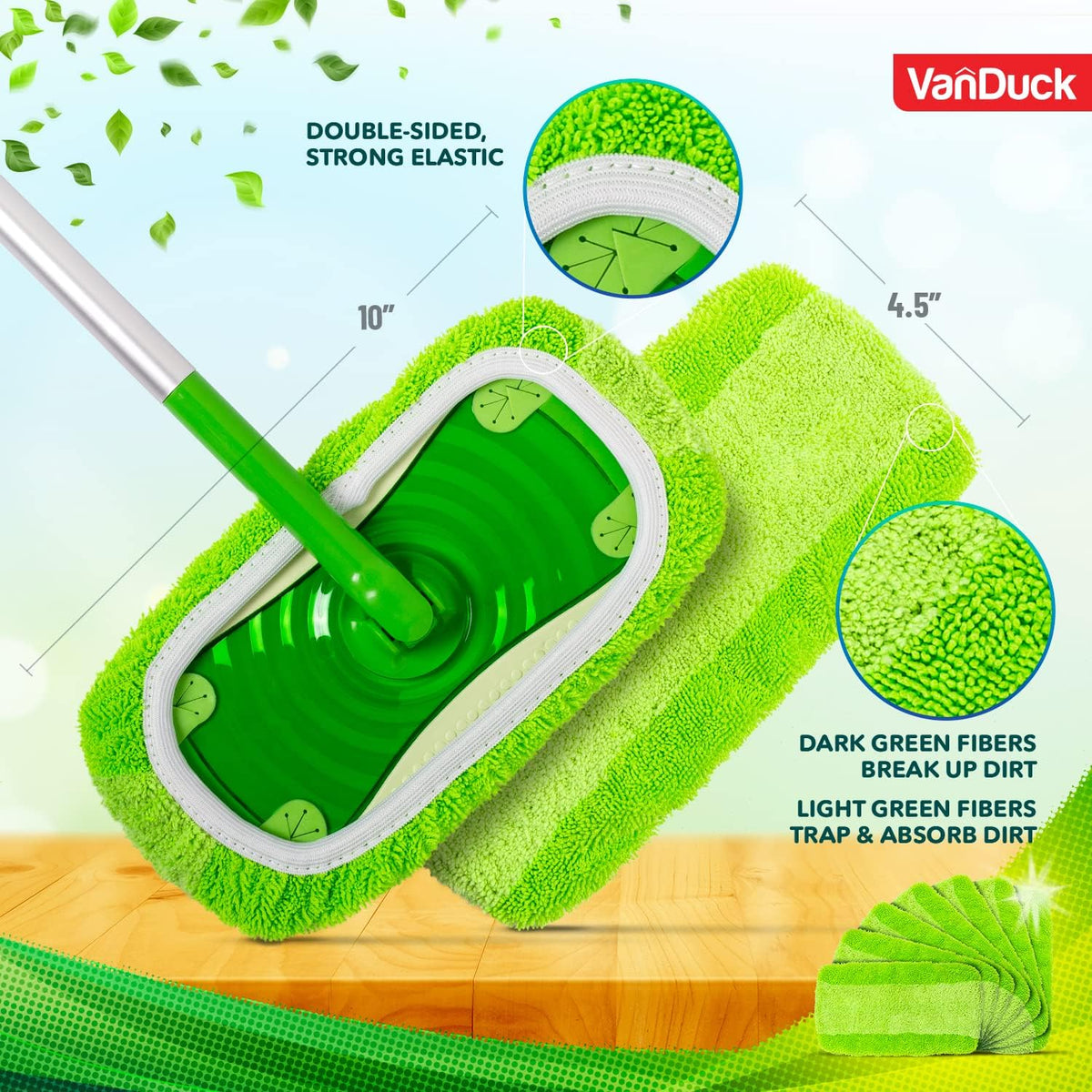 VanDuck Reusable Mop Pads Compatible with Swiffer Sweeper (4-Pack) - Washable Microfiber Mop Pads