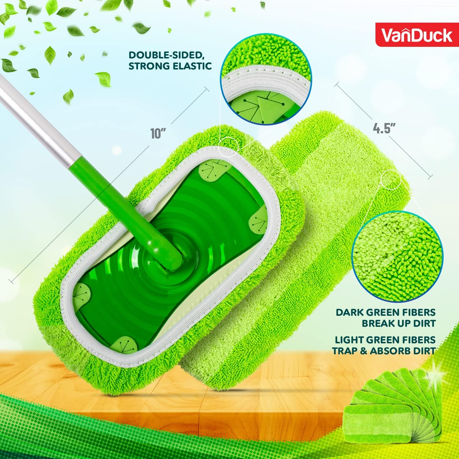 VanDuck Reusable Mop Pads Compatible with Swiffer Sweeper (4-Pack) - Washable Microfiber Mop Pads